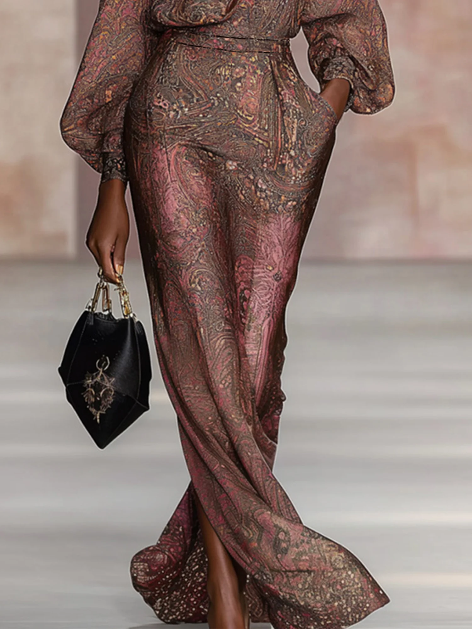 Elegant Ethnic Printing Wide Leg Pants