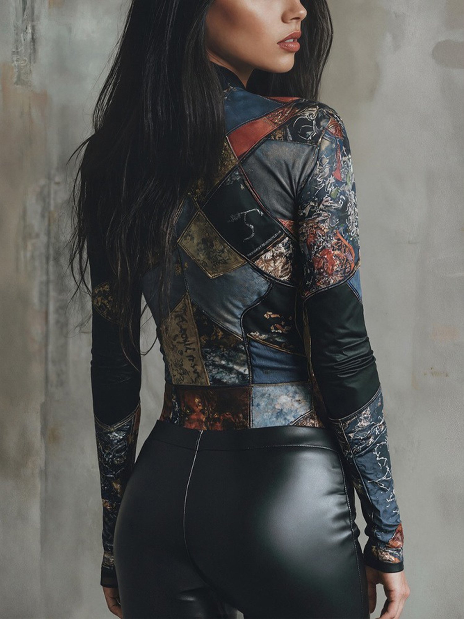 Plus Size Urban Abstract Printing Stand Collar Regular Sleeve T-shirt