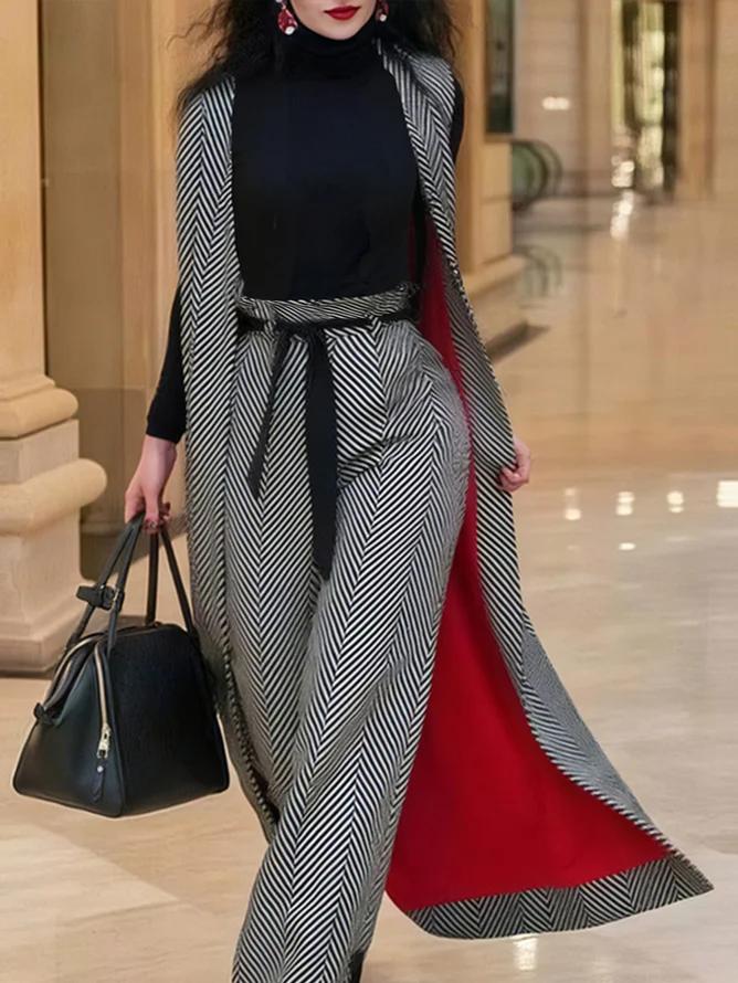 Plus Size Urban Buttoned Herringbone Cross Neck Vest