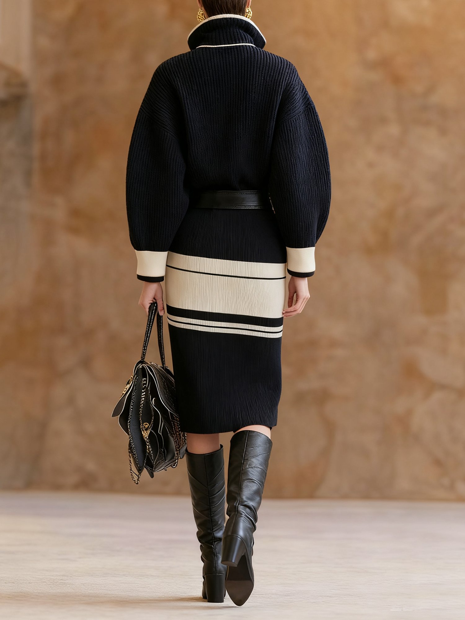 Urban Color Block Mock Neck Loosen Sweater