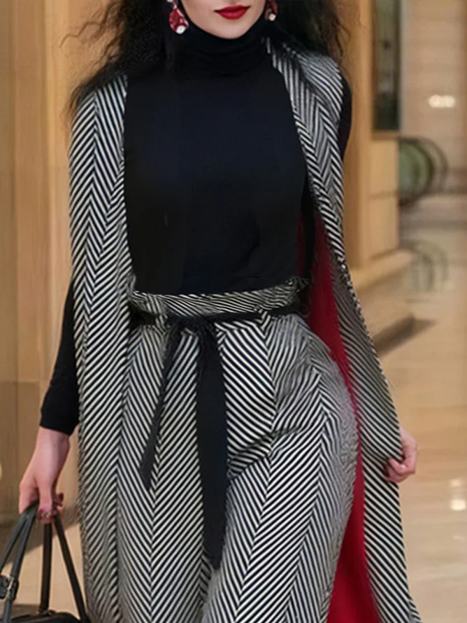 Plus Size Urban Buttoned Herringbone Cross Neck Vest