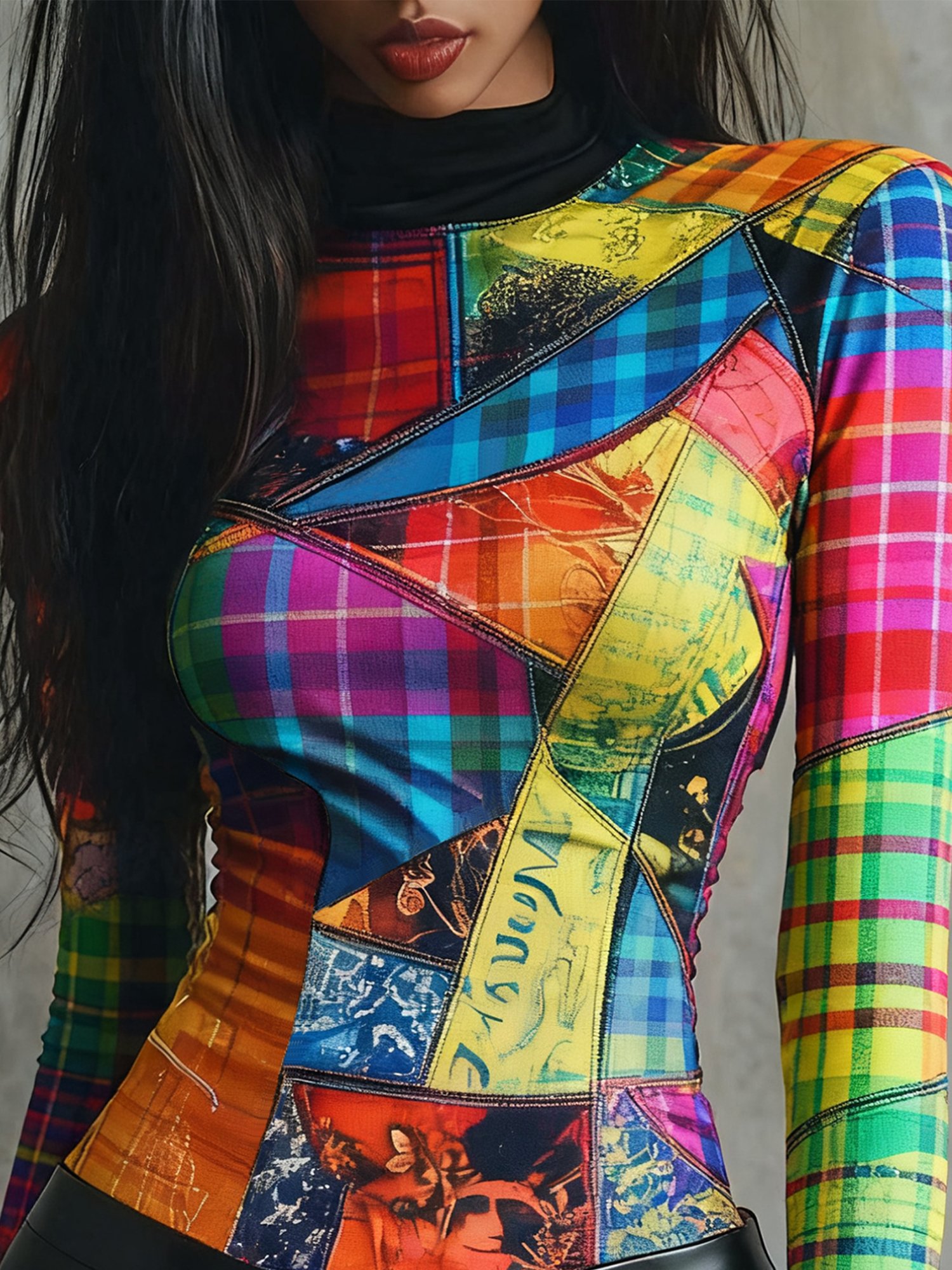 Jersey Casual Abstract Graphic Printing Mock Neck T-shirt