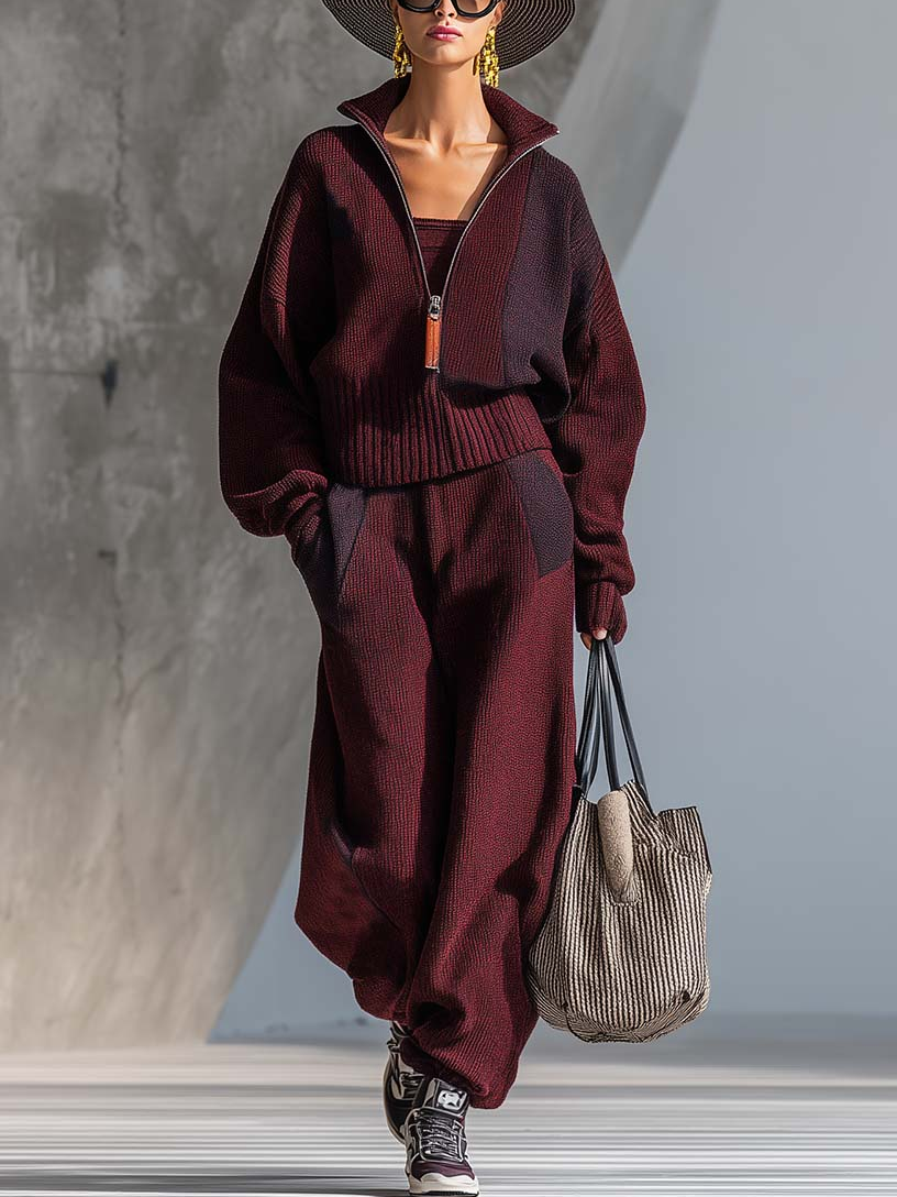 Casual Color Block Ankle Banded Pants