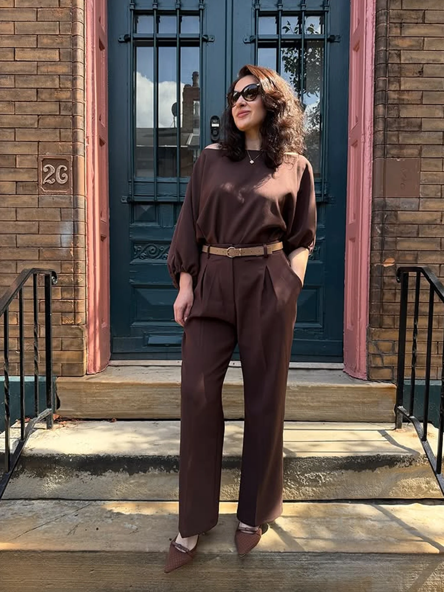 Urban Plain Irregular Craftsmanship One Shoulder Balloon Sleeve Blouse