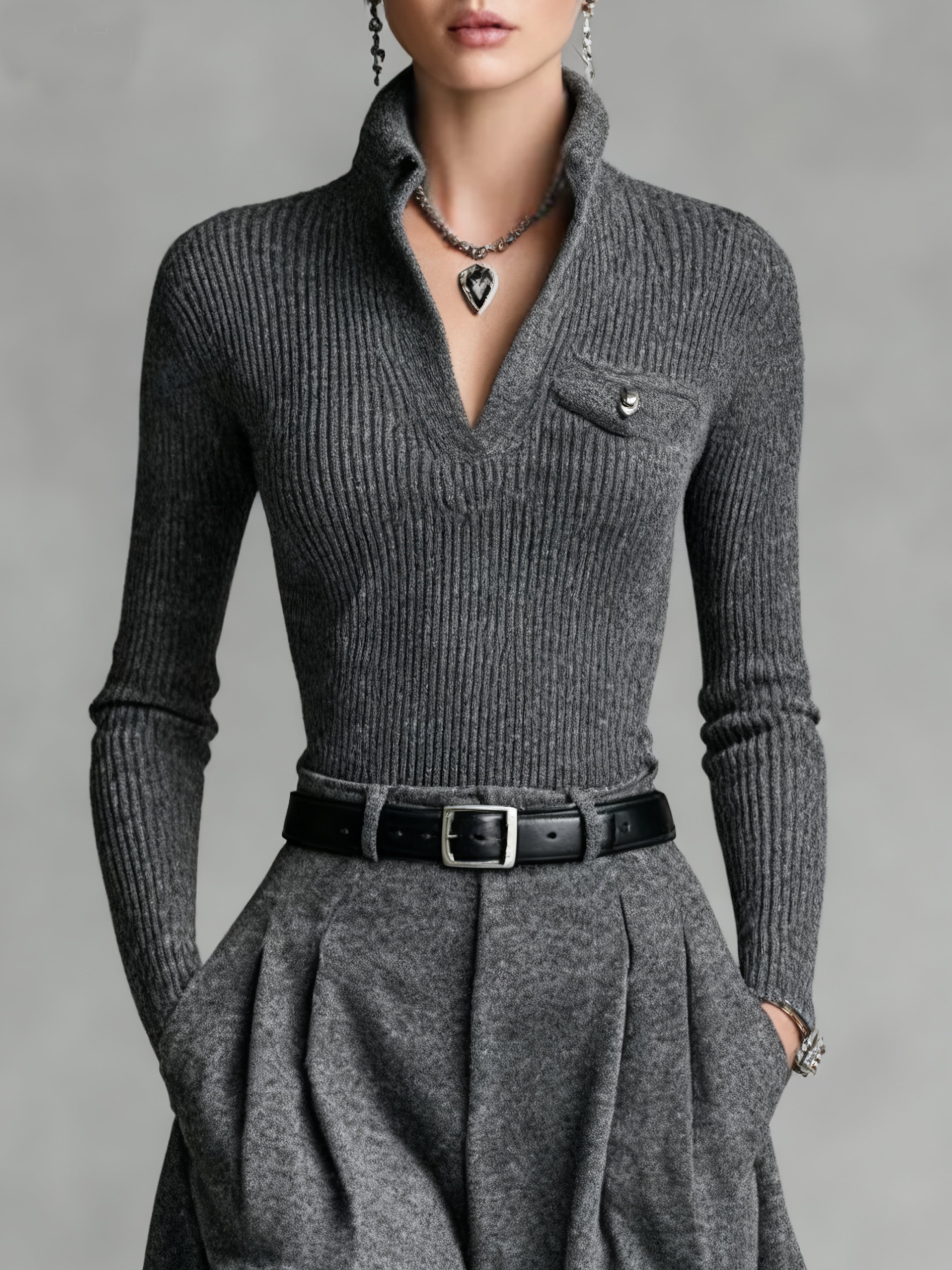 Yarn/Wool Yarn Casual Plain Buttoned Sweater