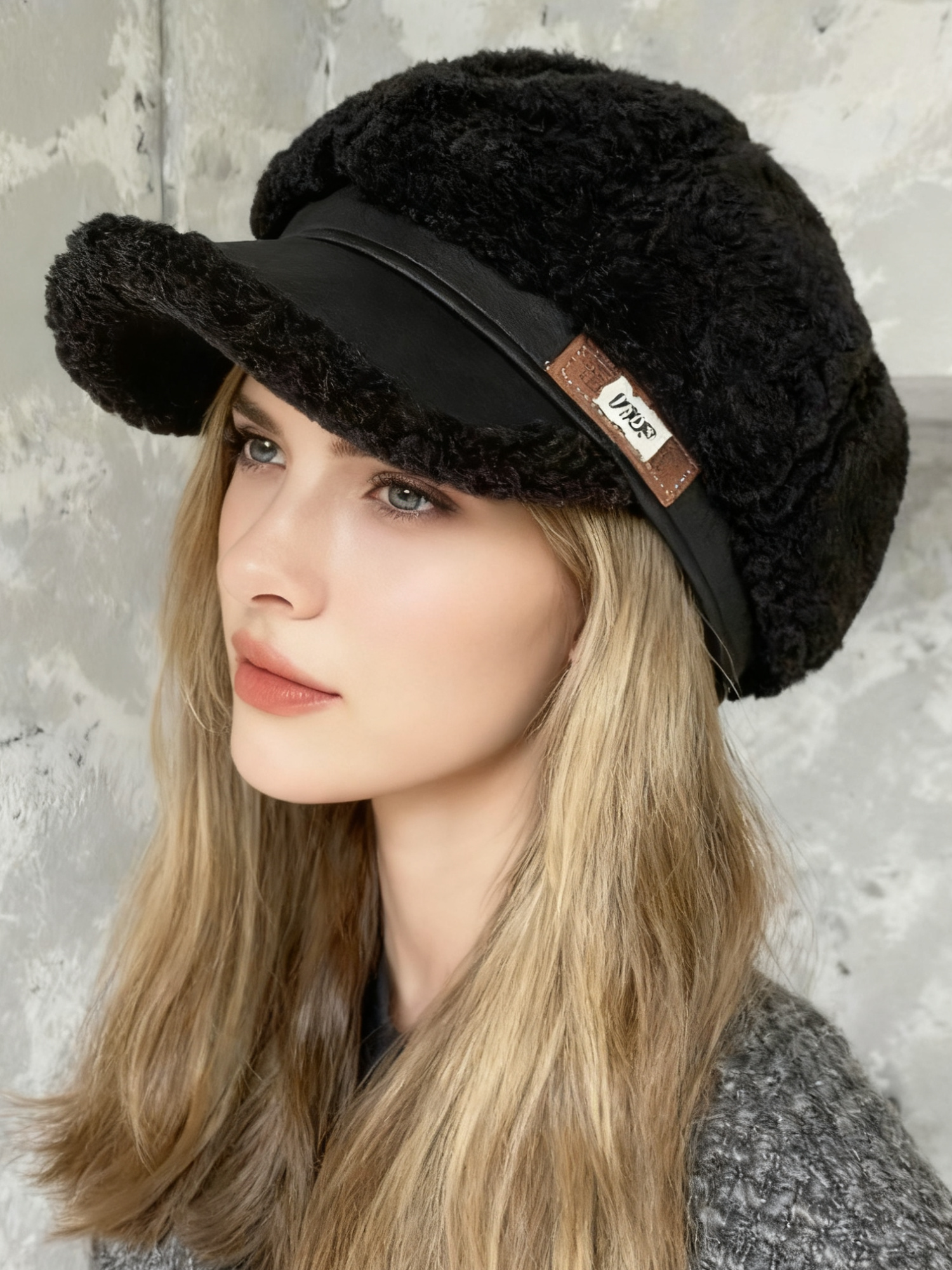 Winter cashmere fashion leather label octagonal hat winter warm cold-proof duckbill hat