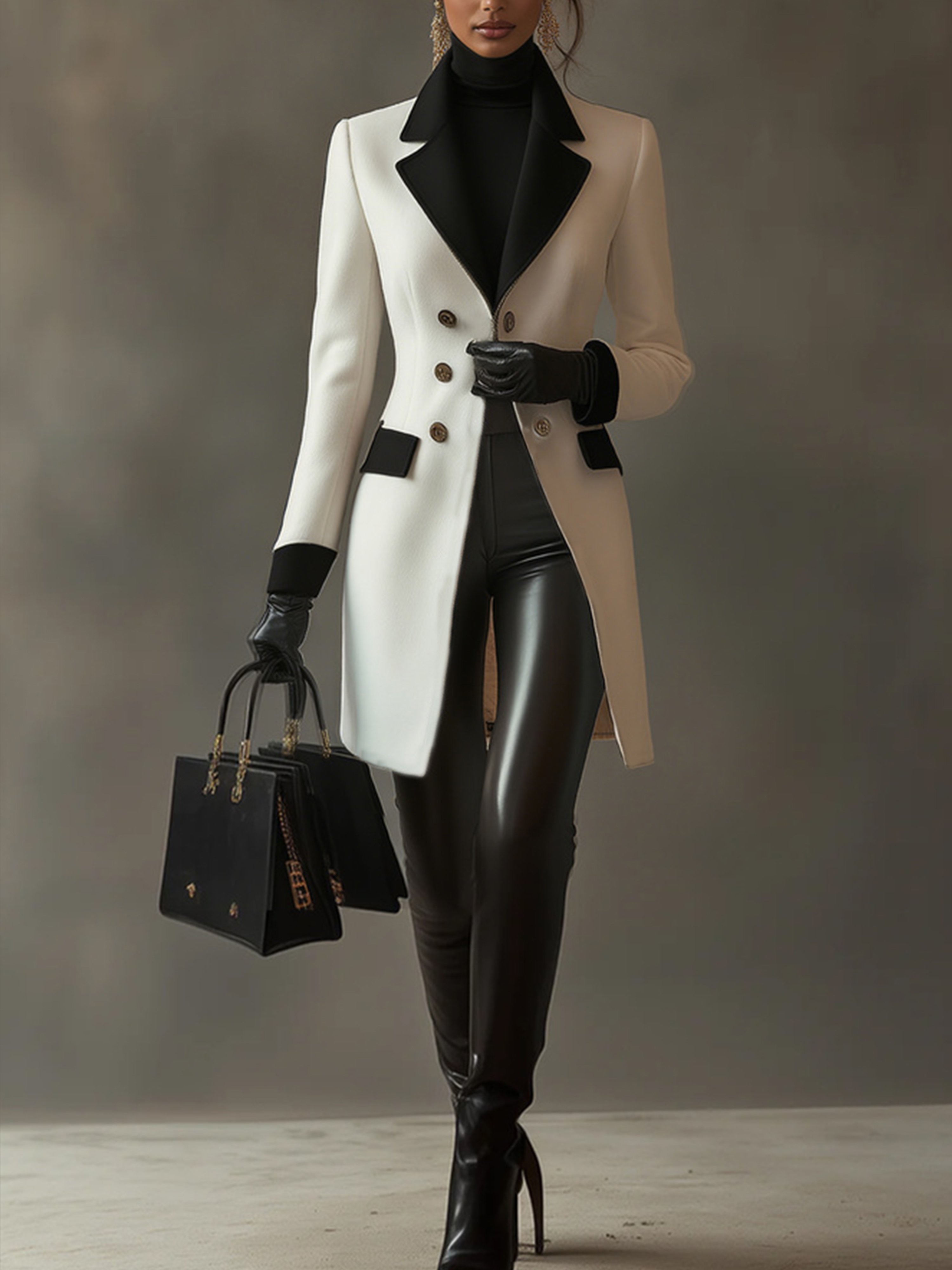 Urban Buttoned Color Block Lace Coat