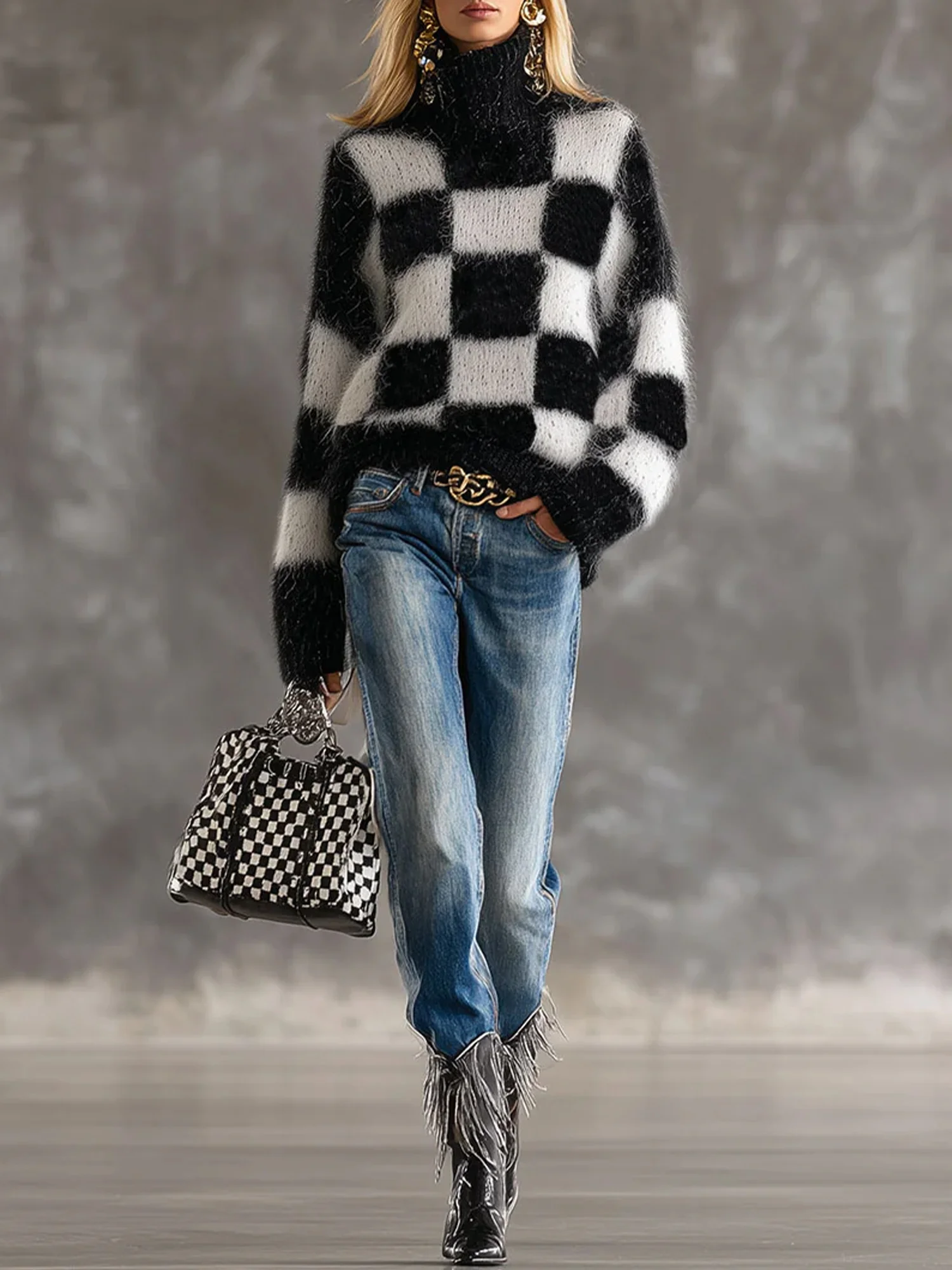 Casual Plaid Turtleneck Sweater