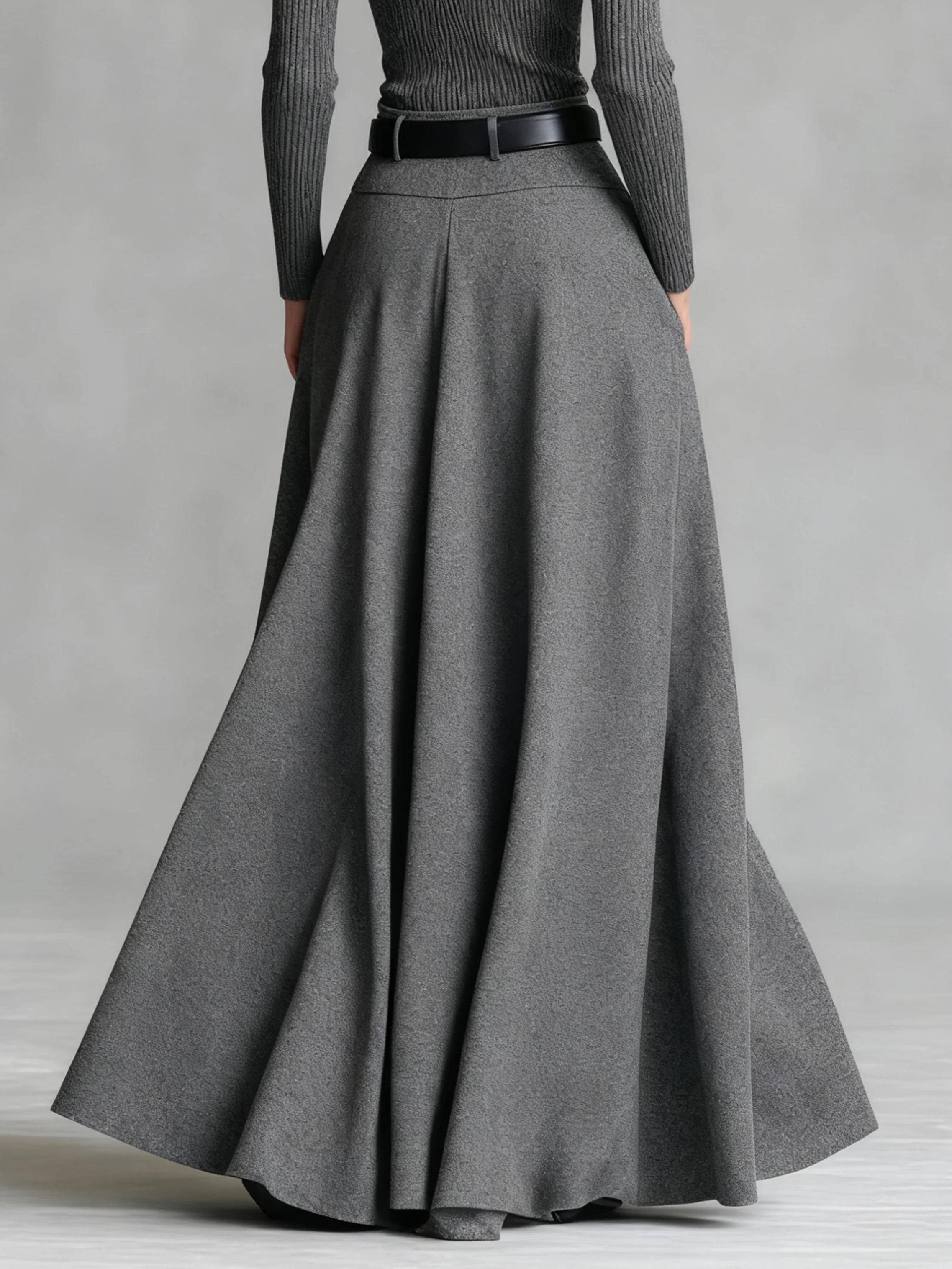 Urban Zipper Plain Maxi Skirt With Belt