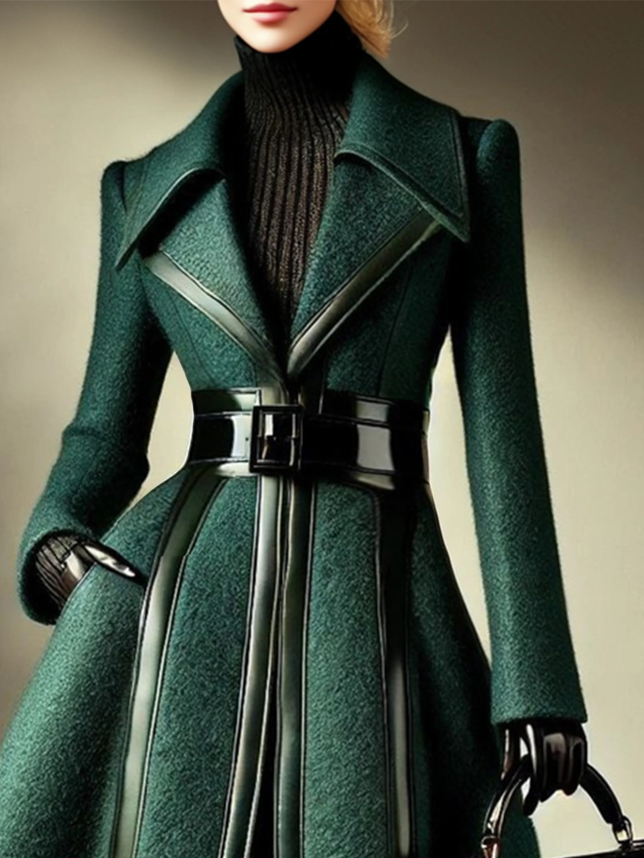 Urban Split Joint Color Block Lapel Collar Coat No Belt