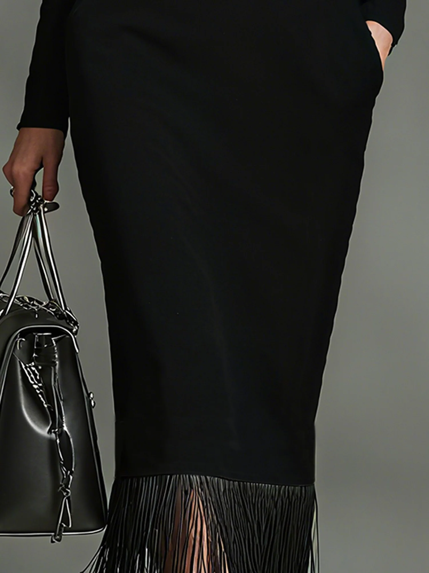 Elegant Plain Tassel Hoodie Midi Dress