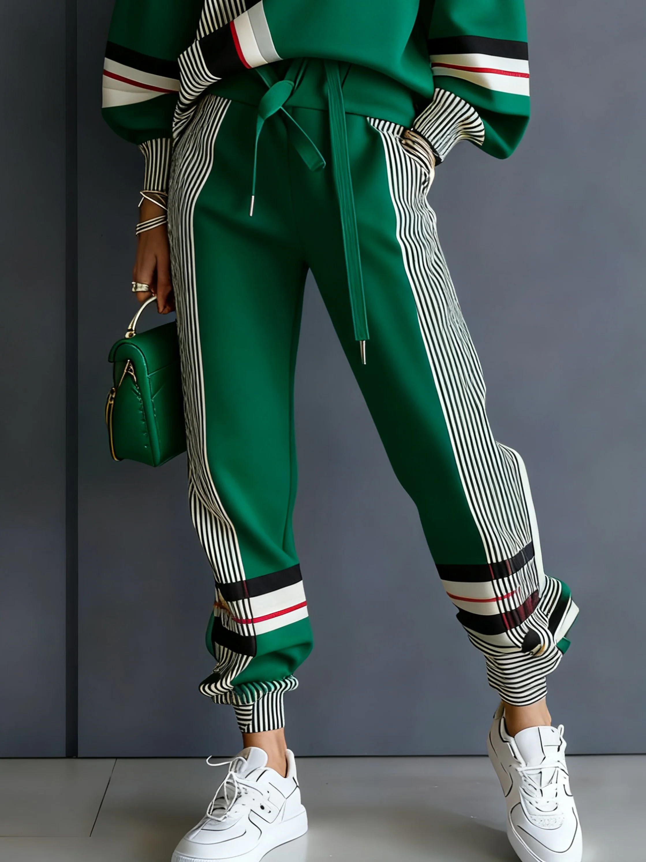 Casual Colorblock Ankle Cuffed Pants