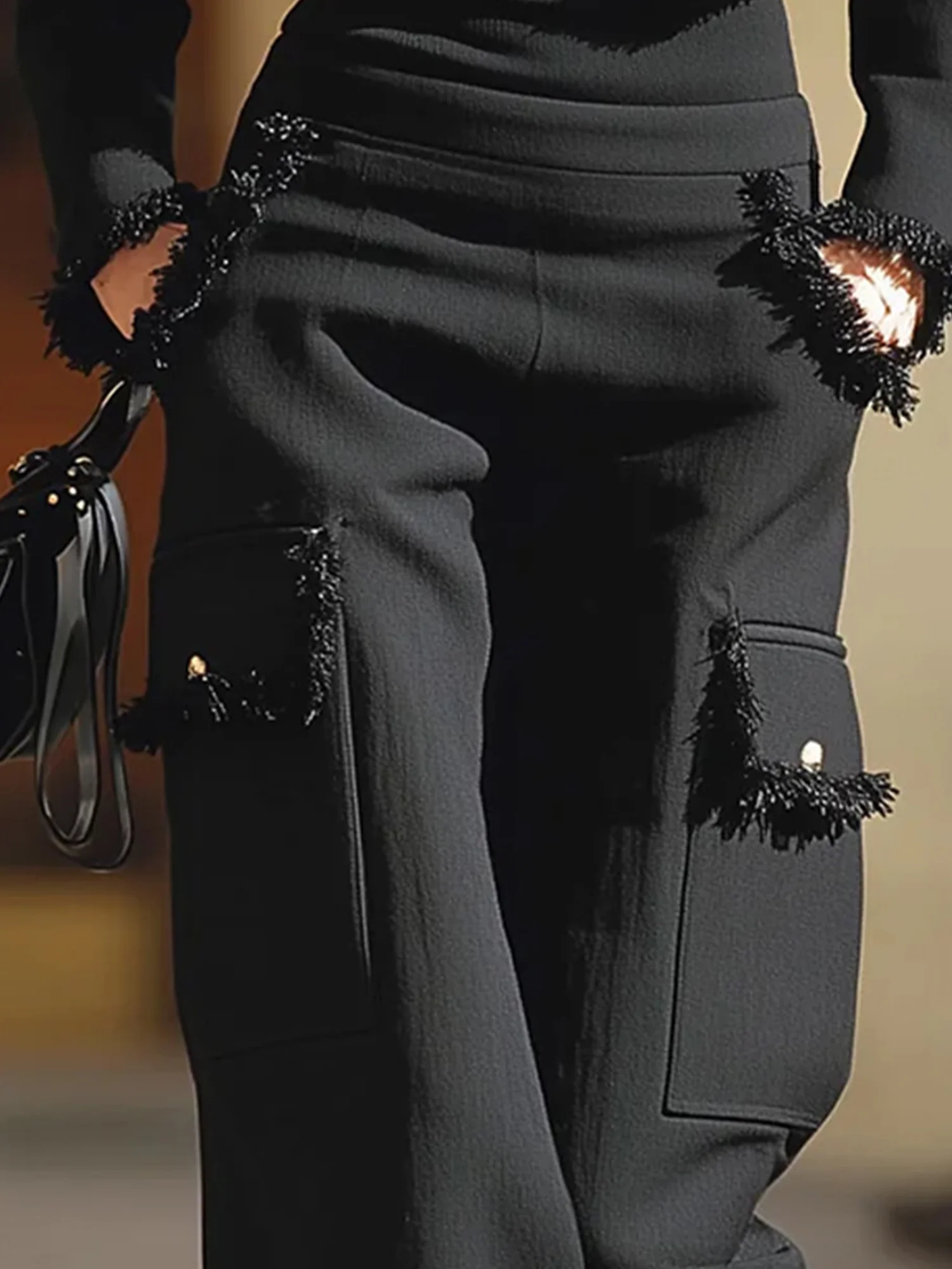 Urban Plain Tassel Fashion Straight Pants