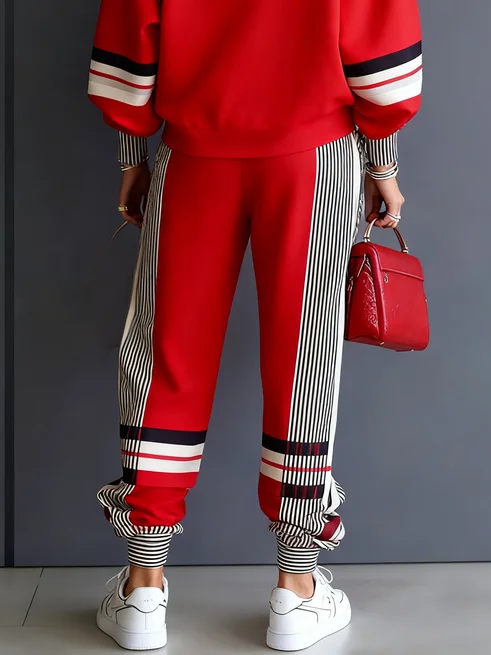 Casual Colorblock Ankle Cuffed Pants