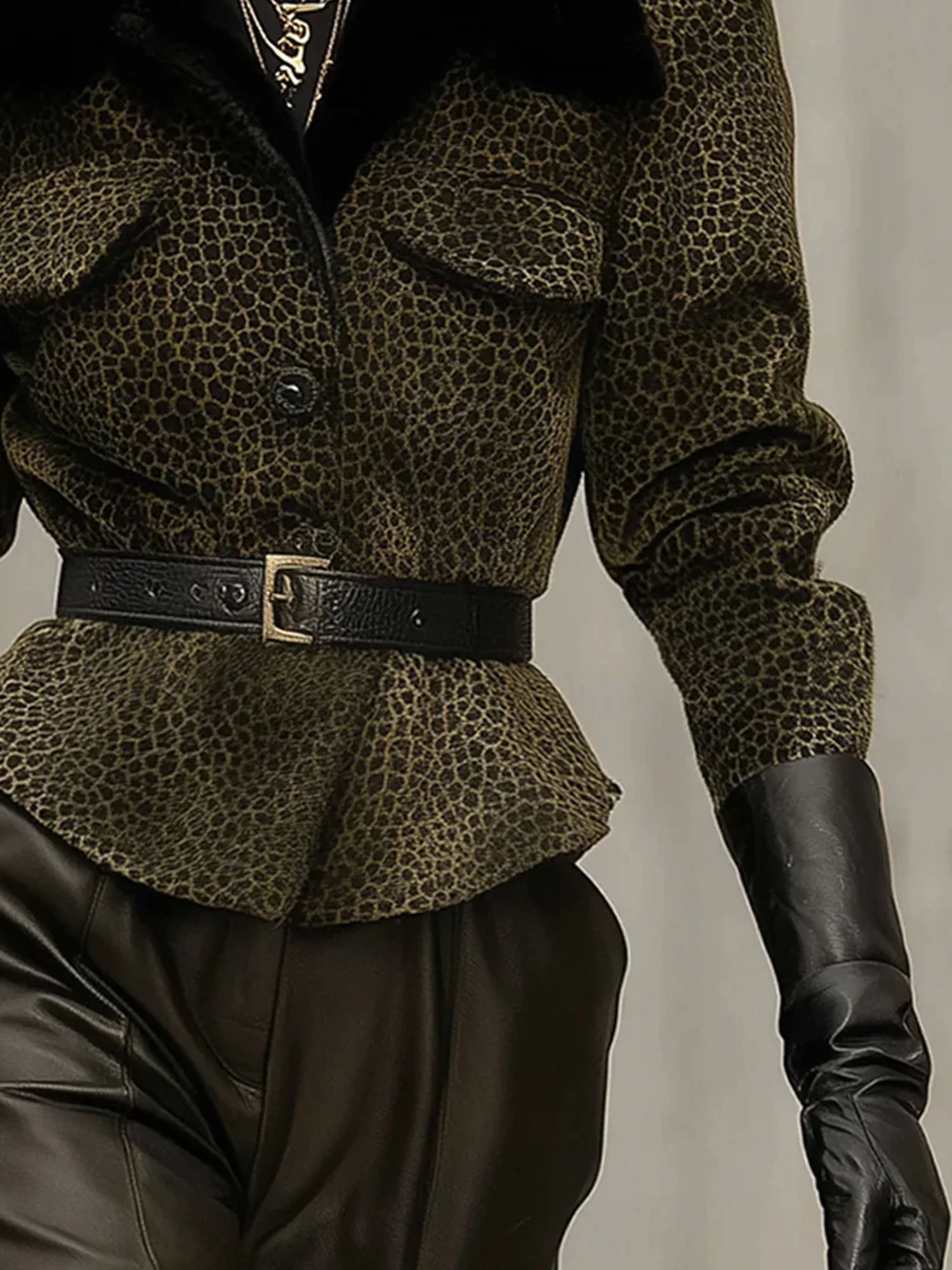 Urban Printing Leopard Shawl Collar Jacket No Belt