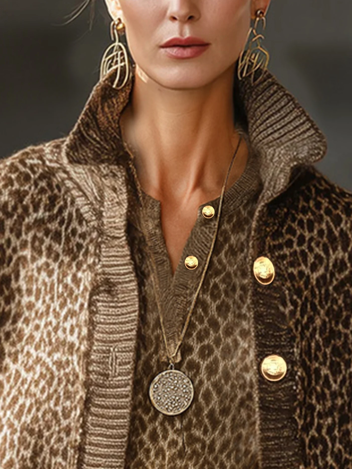 Yarn/Wool Yarn Urban Leopard Buttoned Cardigan