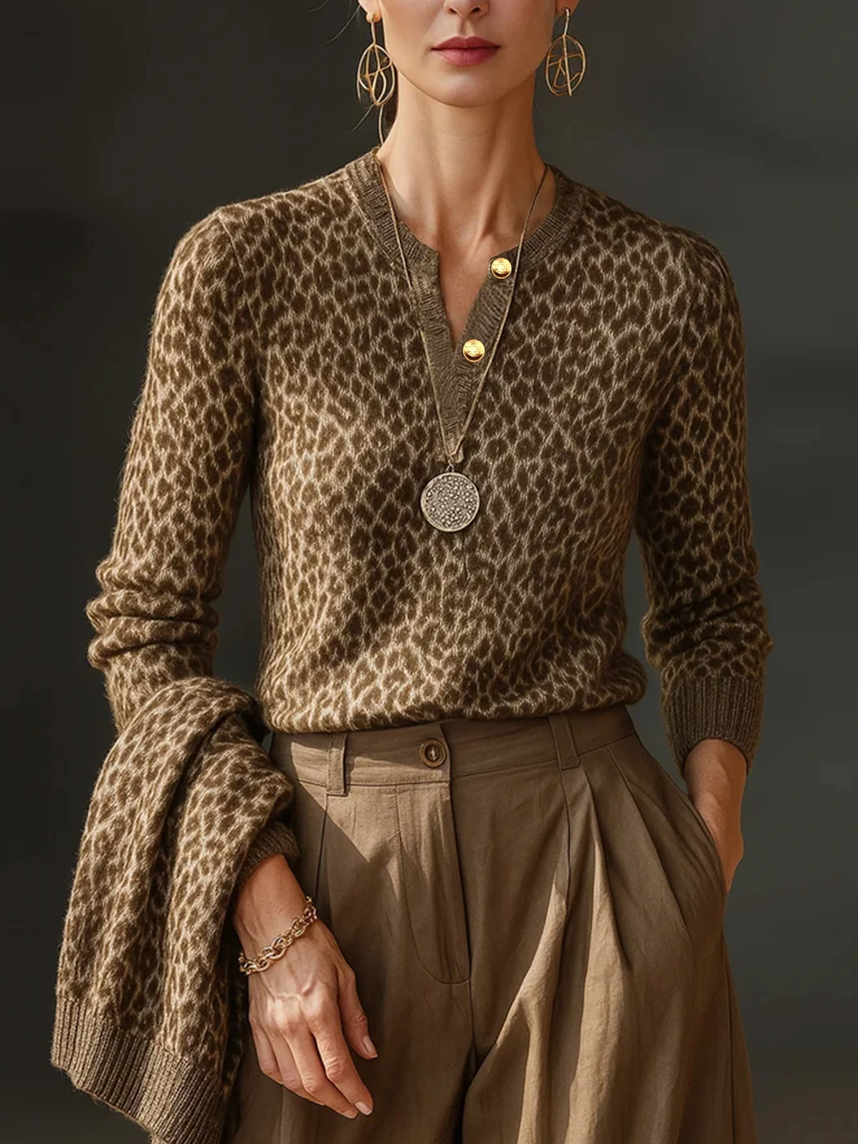 Yarn/Wool Yarn Urban Leopard Buttoned Cardigan