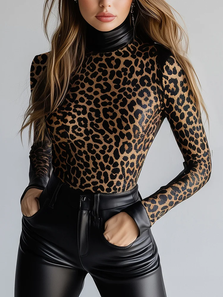 Urban Leopard Turtleneck Blouse