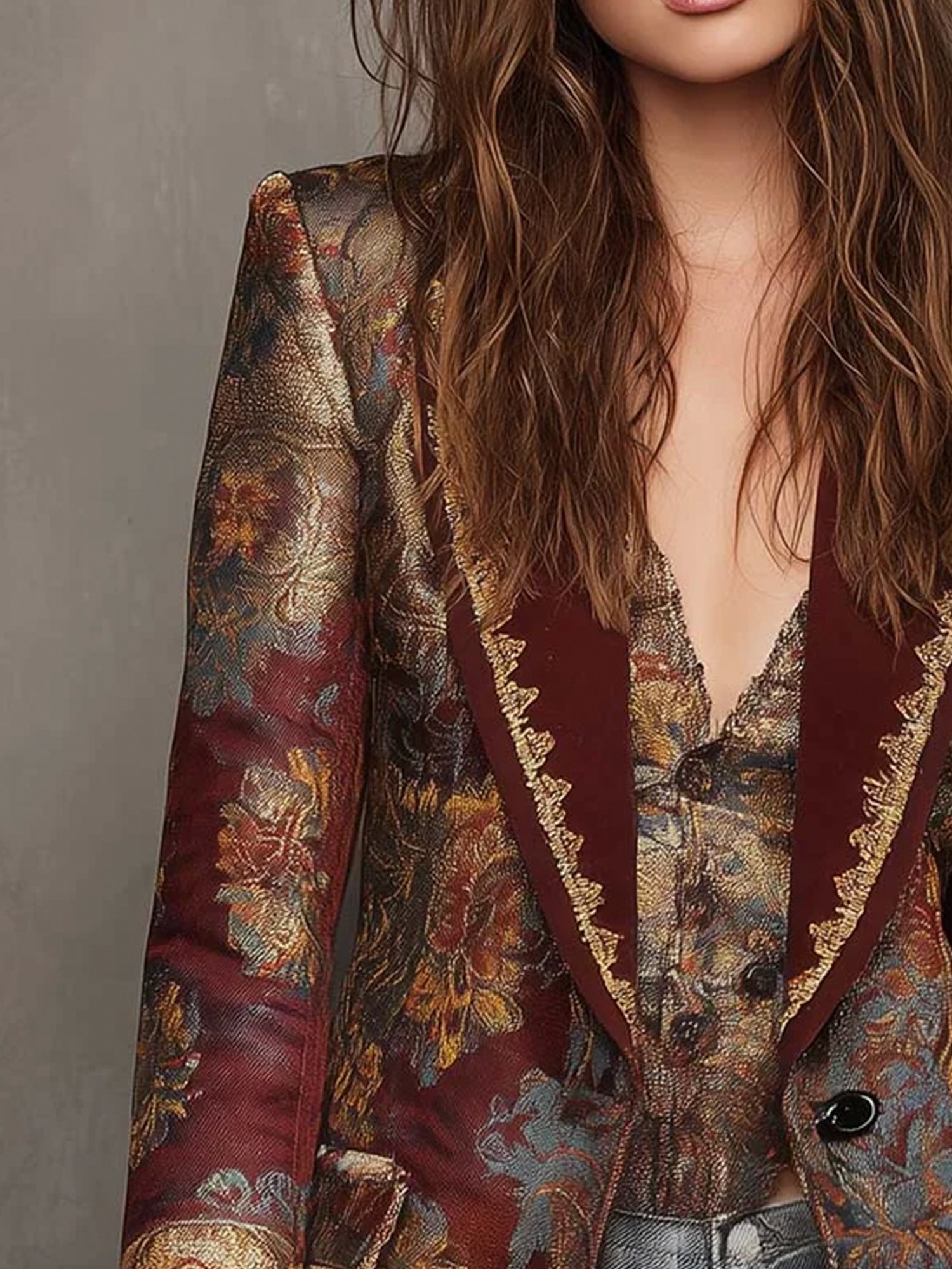 Elegant Printing Floral Lapel Collar Blazer