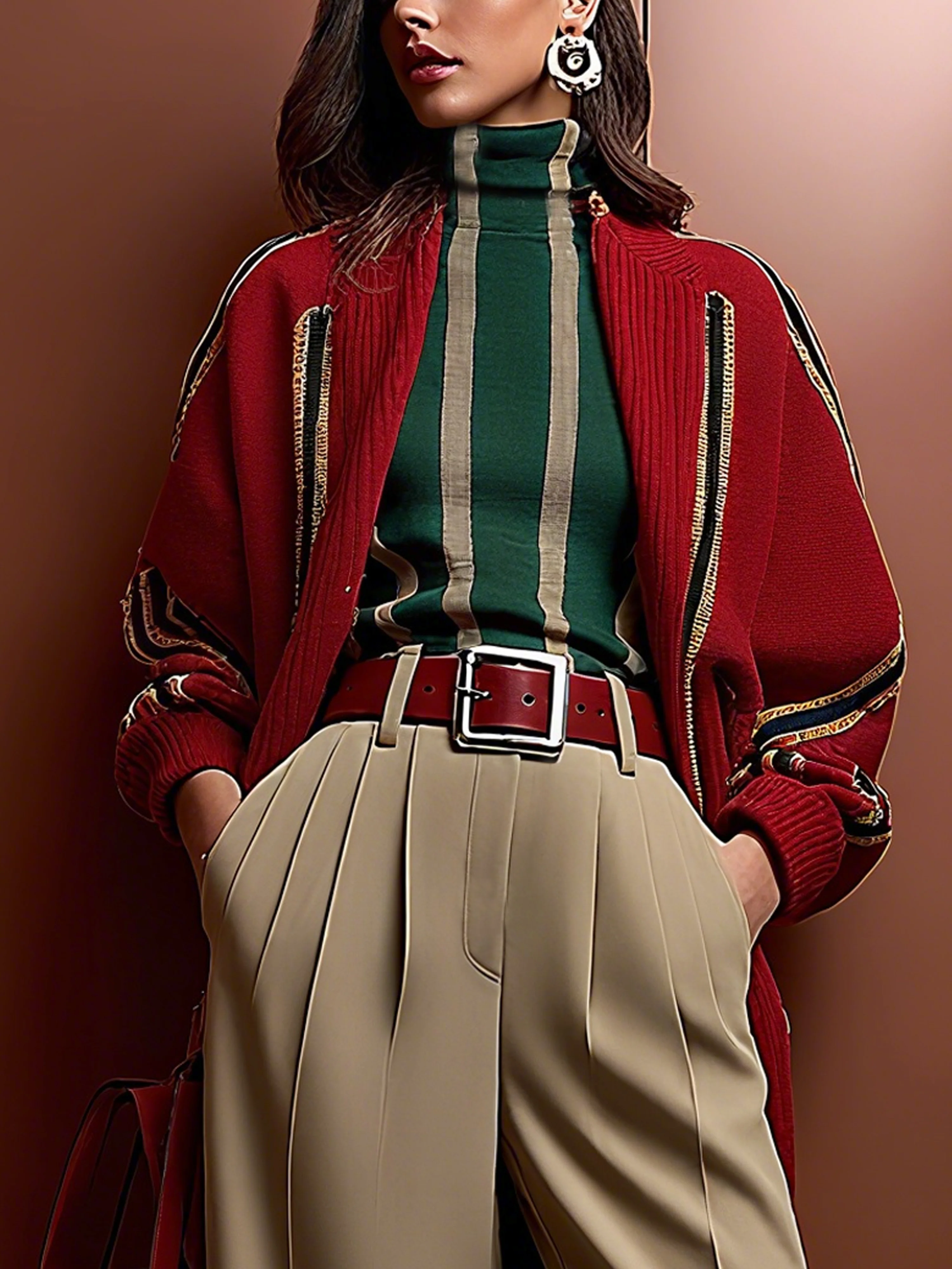 Urban Striped Printing Turtleneck T-shirt