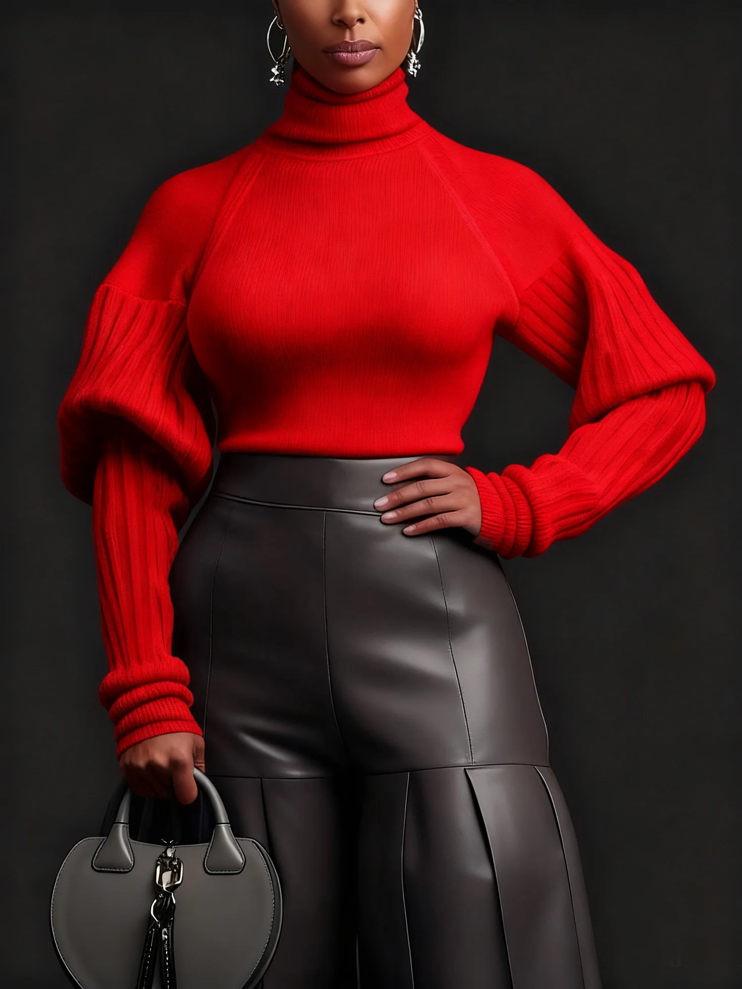 Urban Minimalist Turtleneck Puff Sleeve Sweater