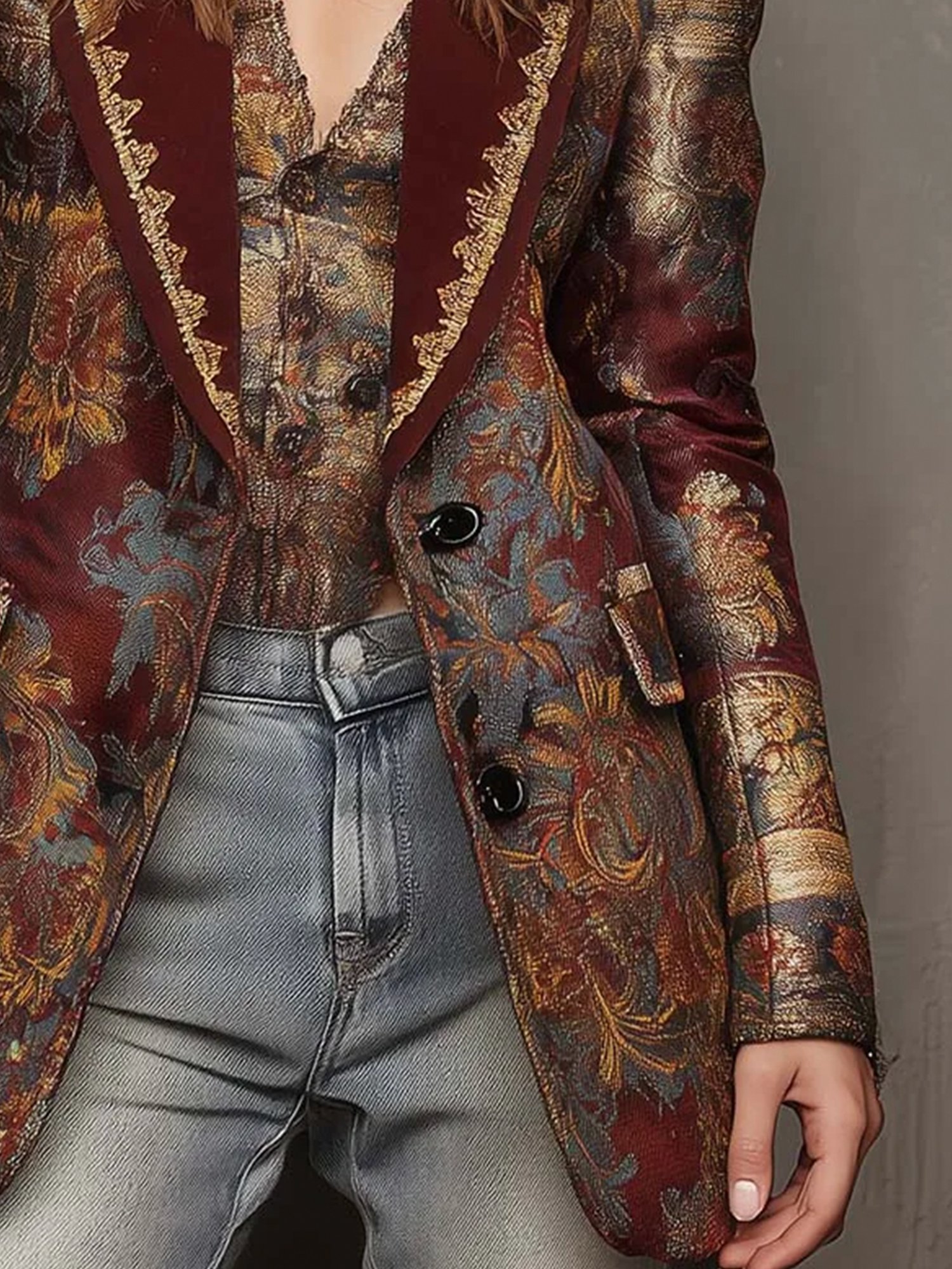 Elegant Printing Floral Lapel Collar Blazer