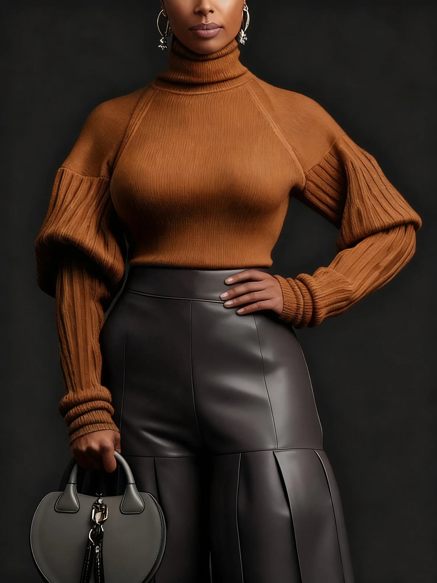 Urban Minimalist Turtleneck Puff Sleeve Sweater
