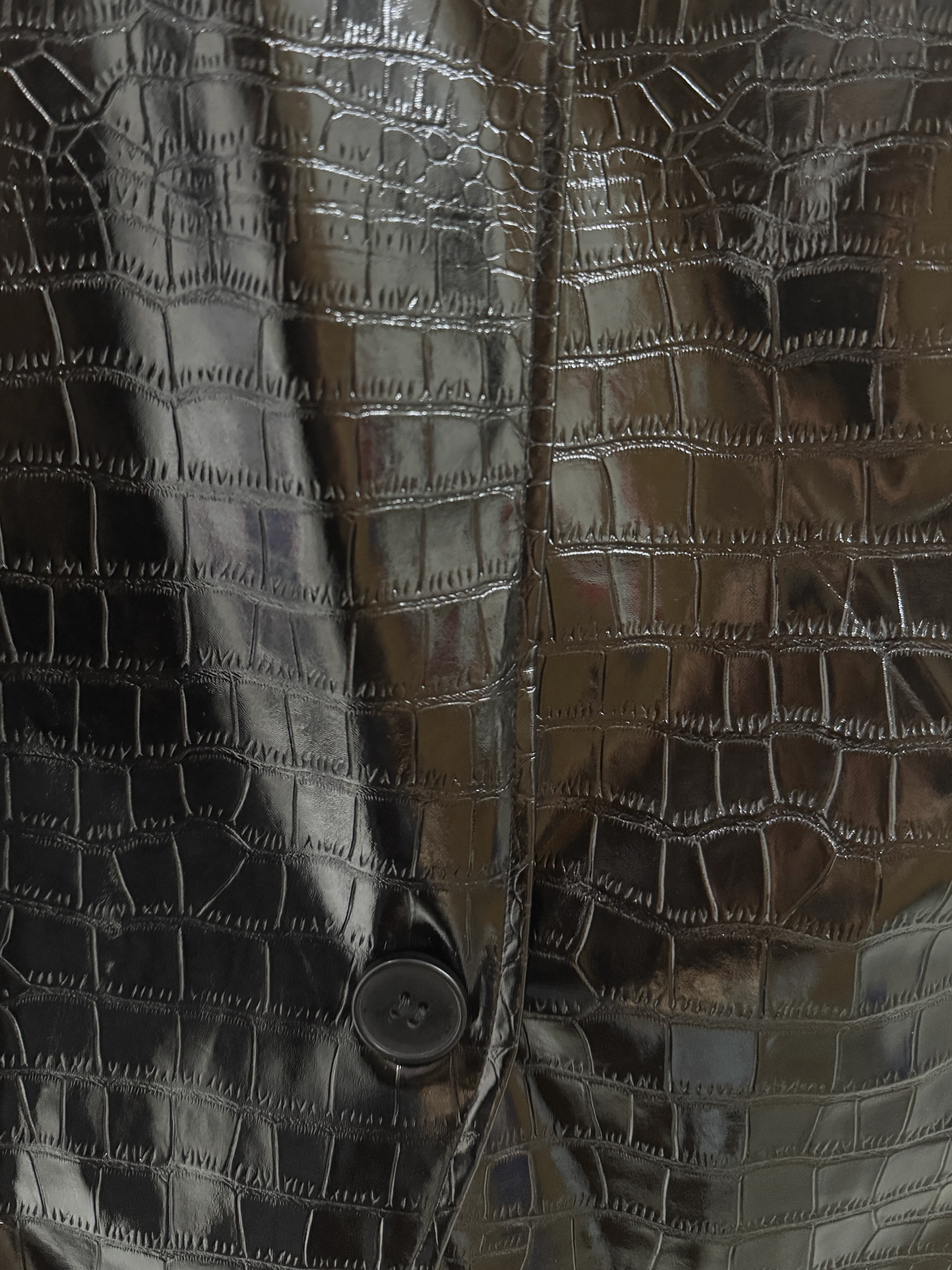 Urban Buttoned Textured Croc-Effect Faux Leather Coat