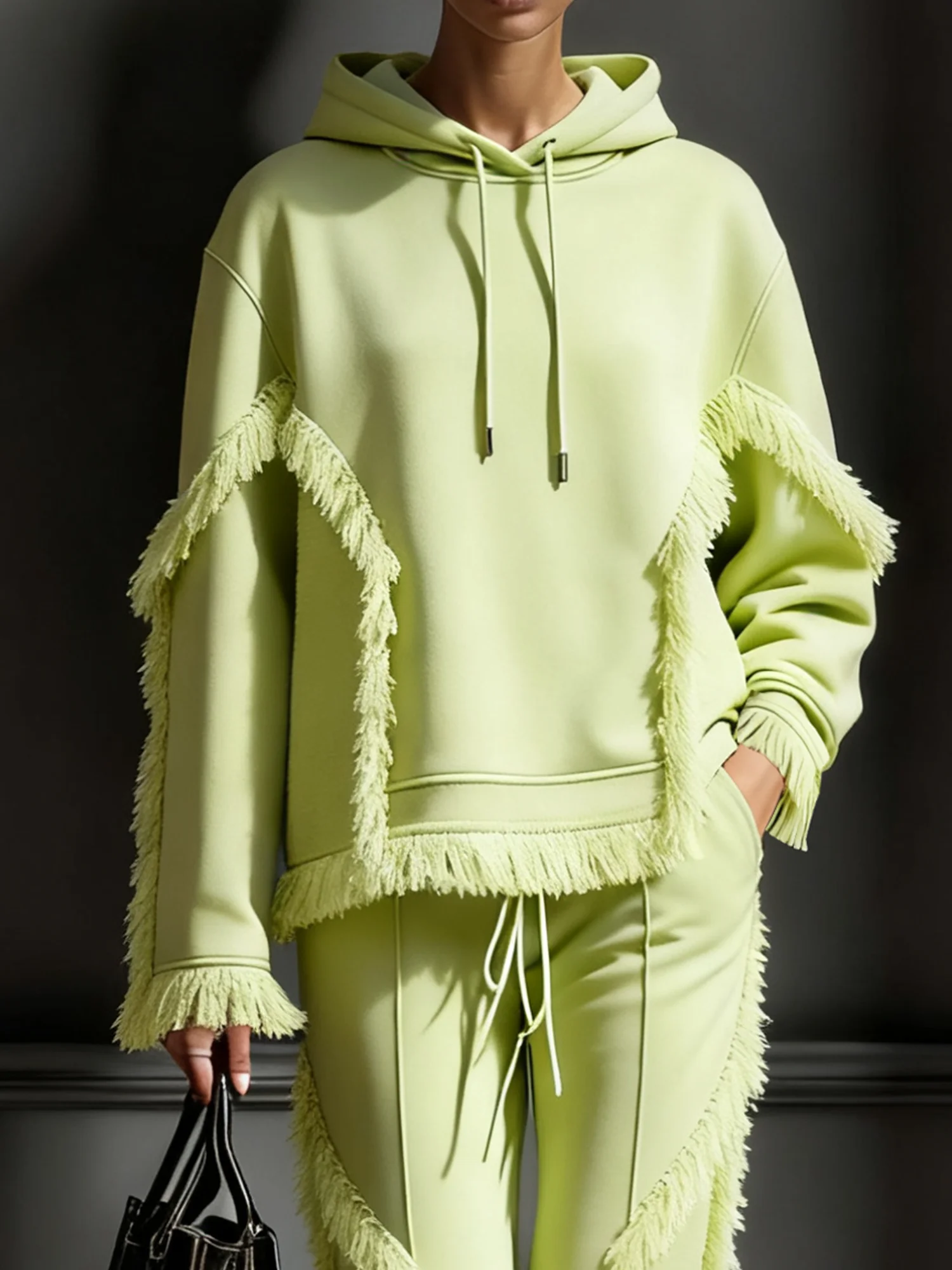 Casual Plain Tassel Hoodie Hoodie