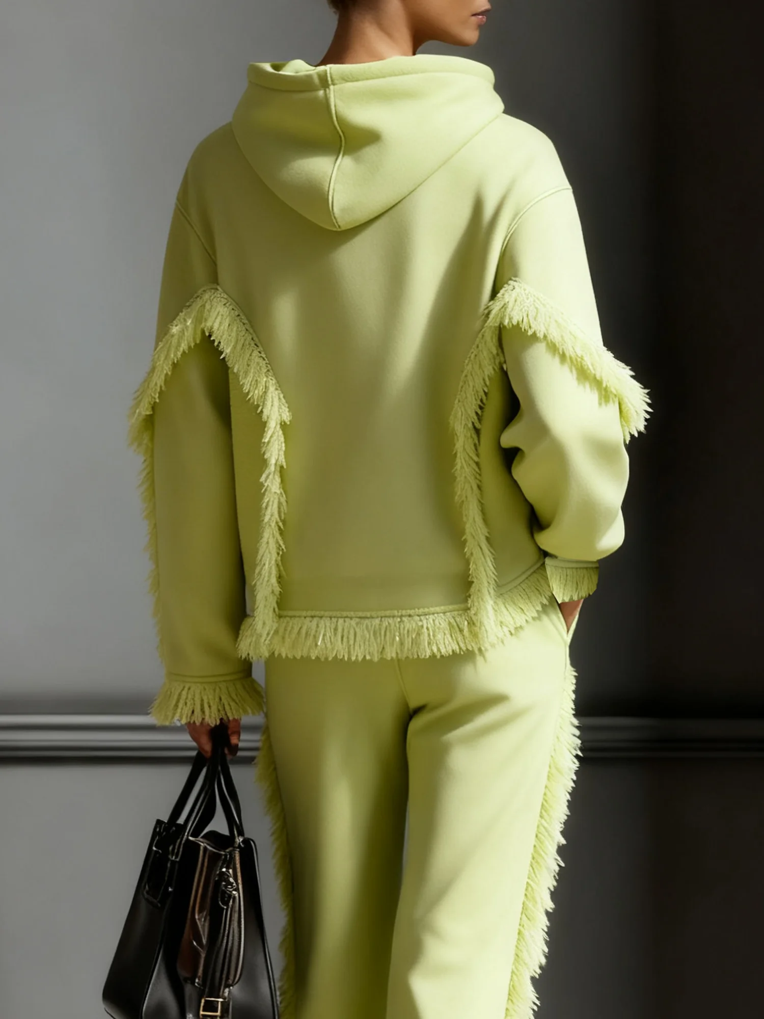 Casual Plain Tassel Hoodie Hoodie