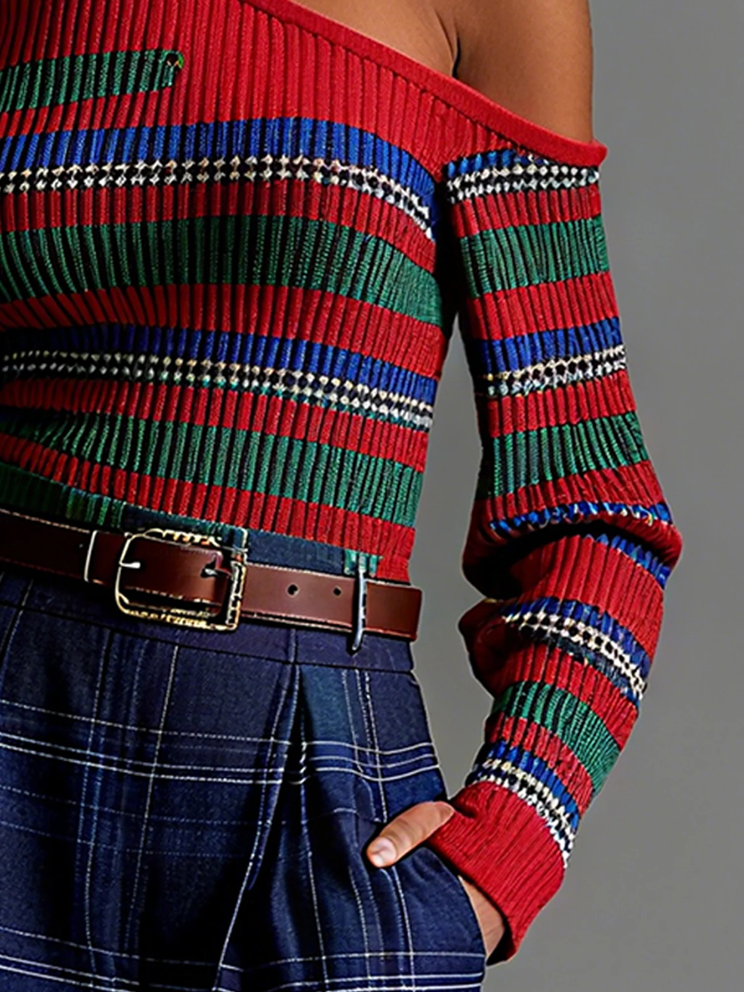 Urban Color Block Hollow Out Halter Sweater