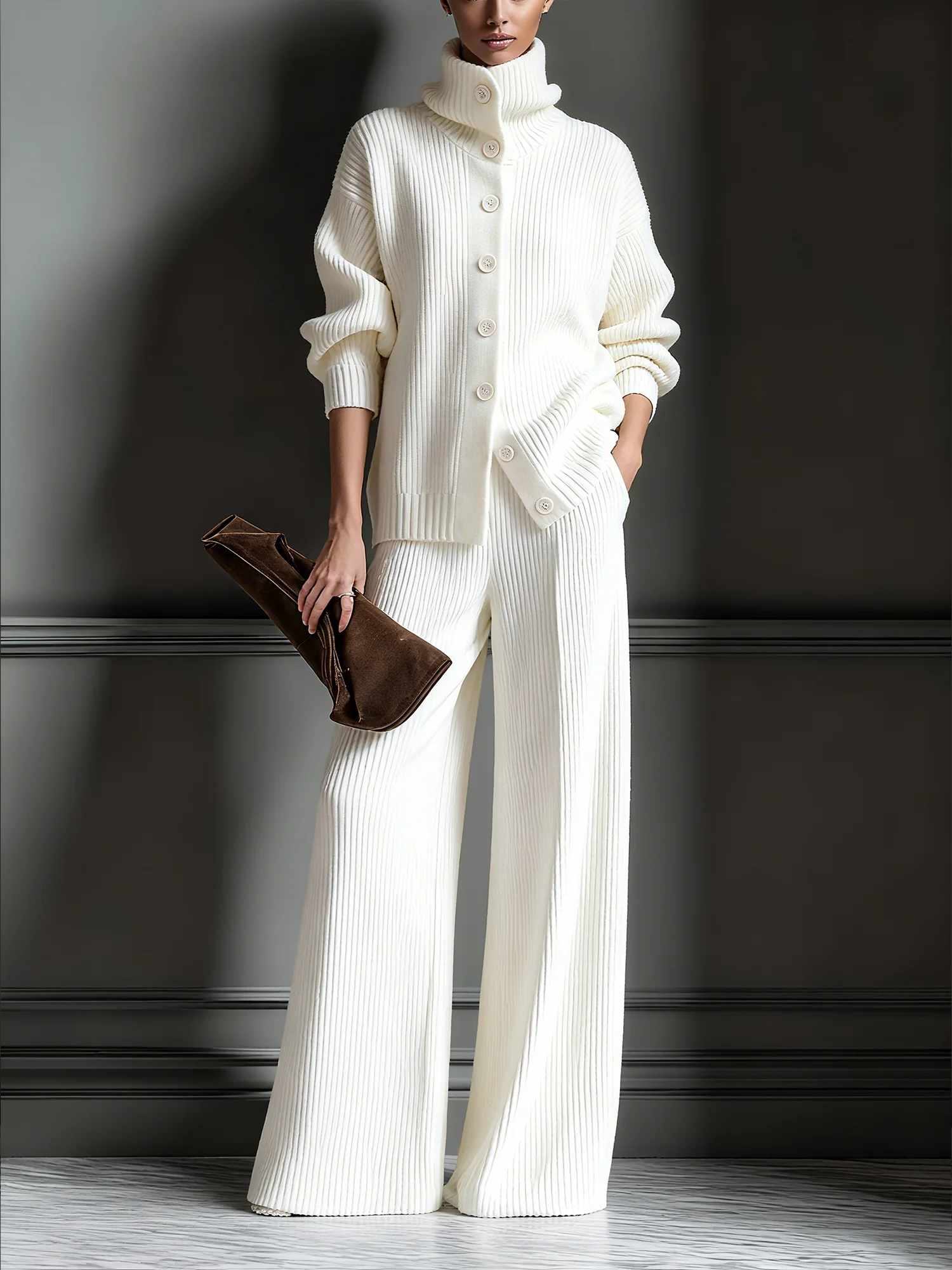 Casual Plain Turtleneck Sweater Cardigan