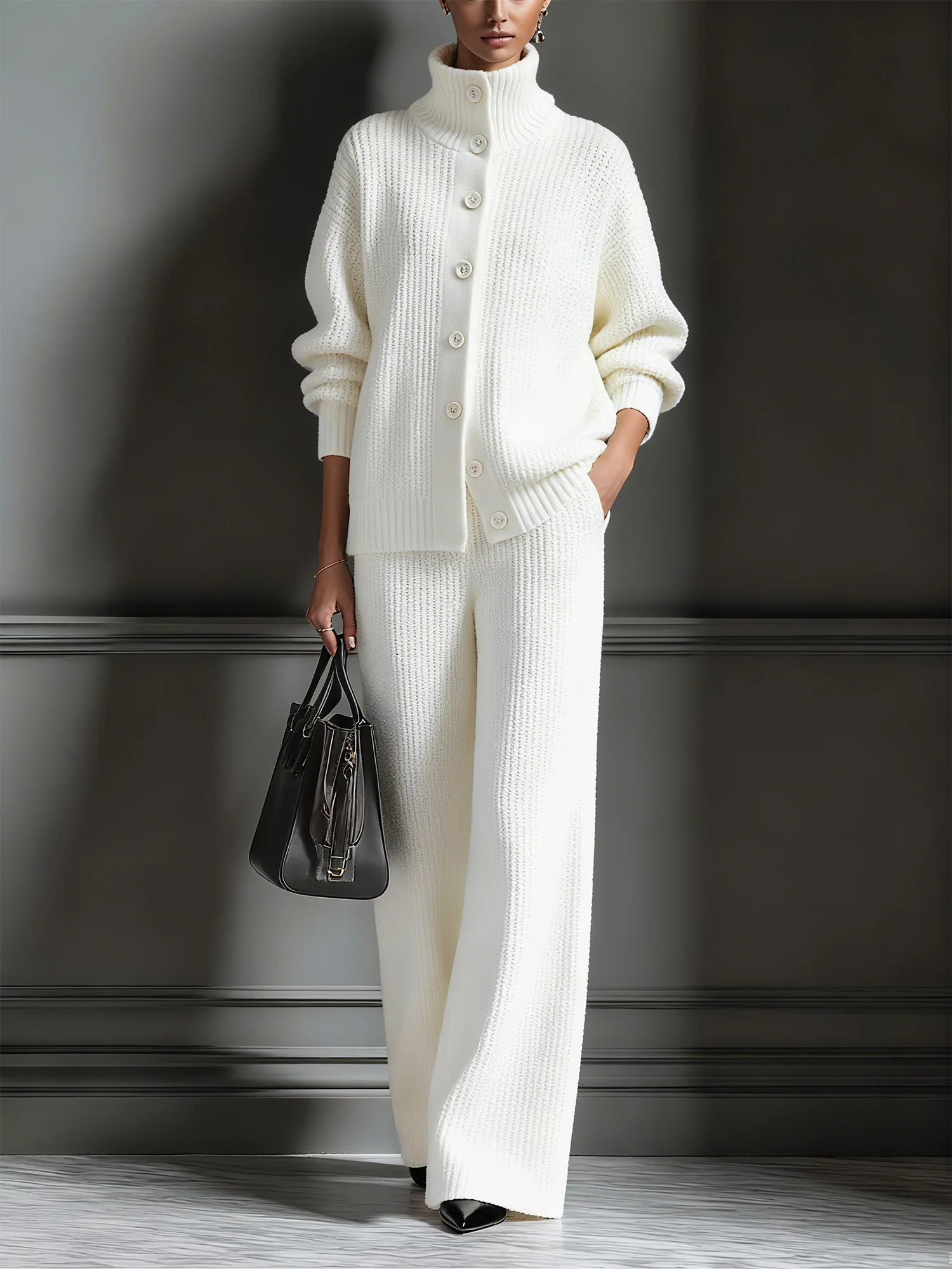 Casual Plain Turtleneck Sweater Cardigan