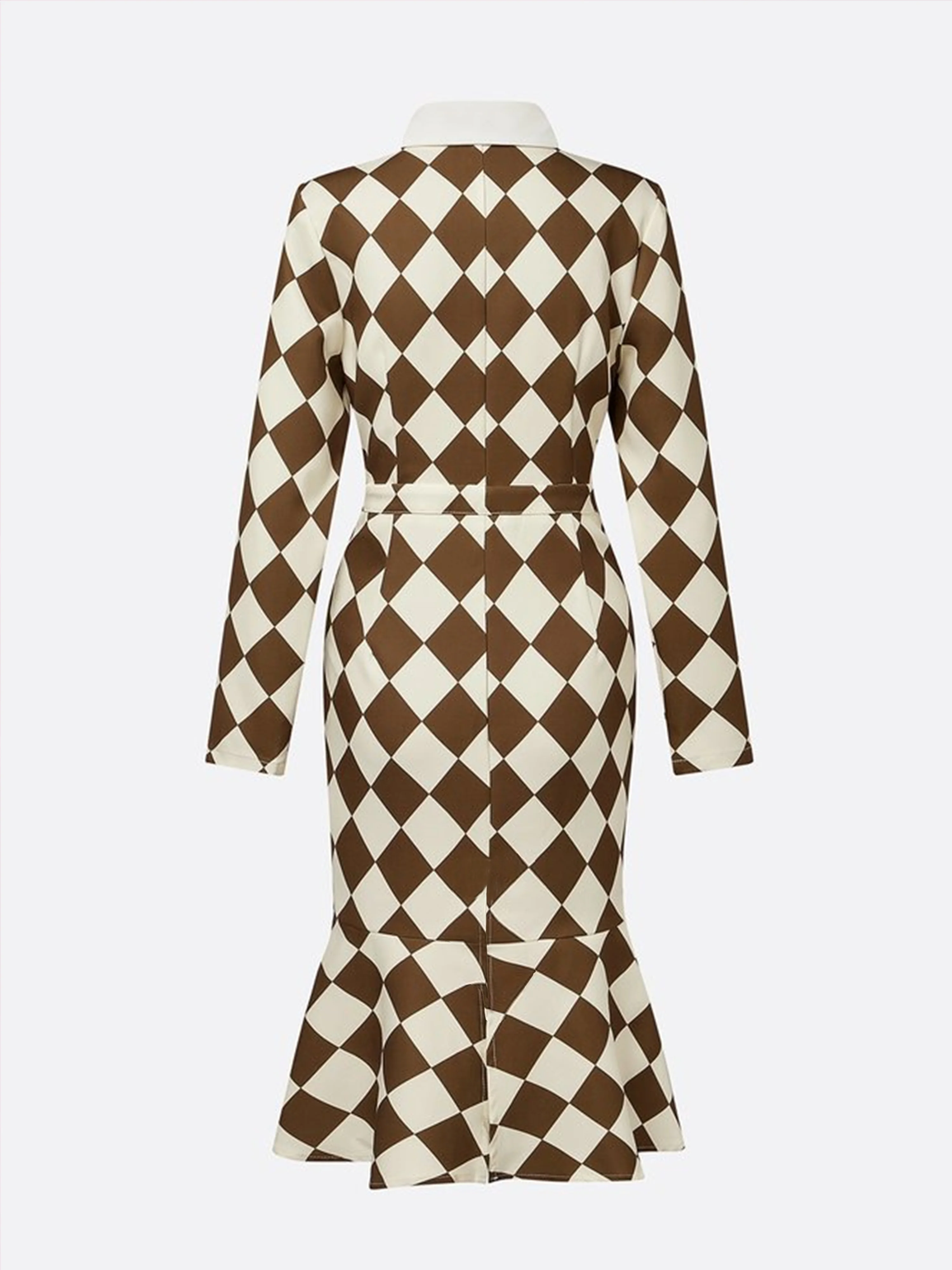 Urban Plain Buttoned Shirt Collar Midi Dress With Tie