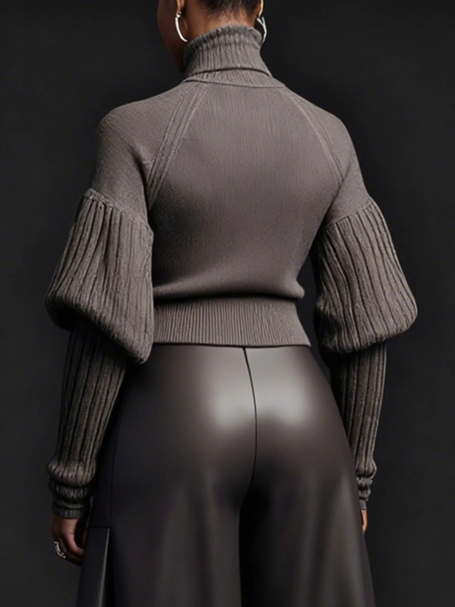 Urban Minimalist Turtleneck Puff Sleeve Sweater