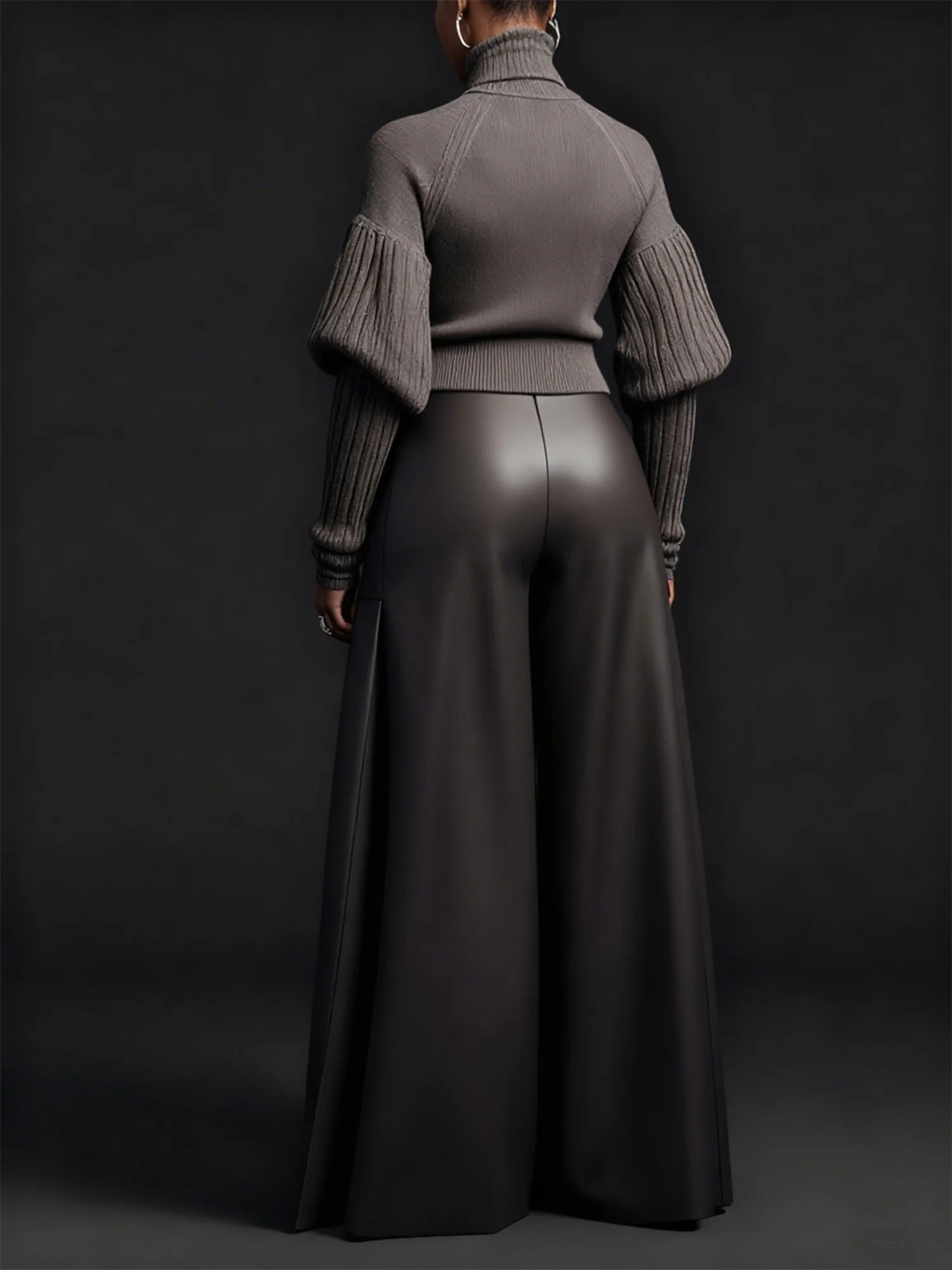 Urban Minimalist Turtleneck Puff Sleeve Sweater