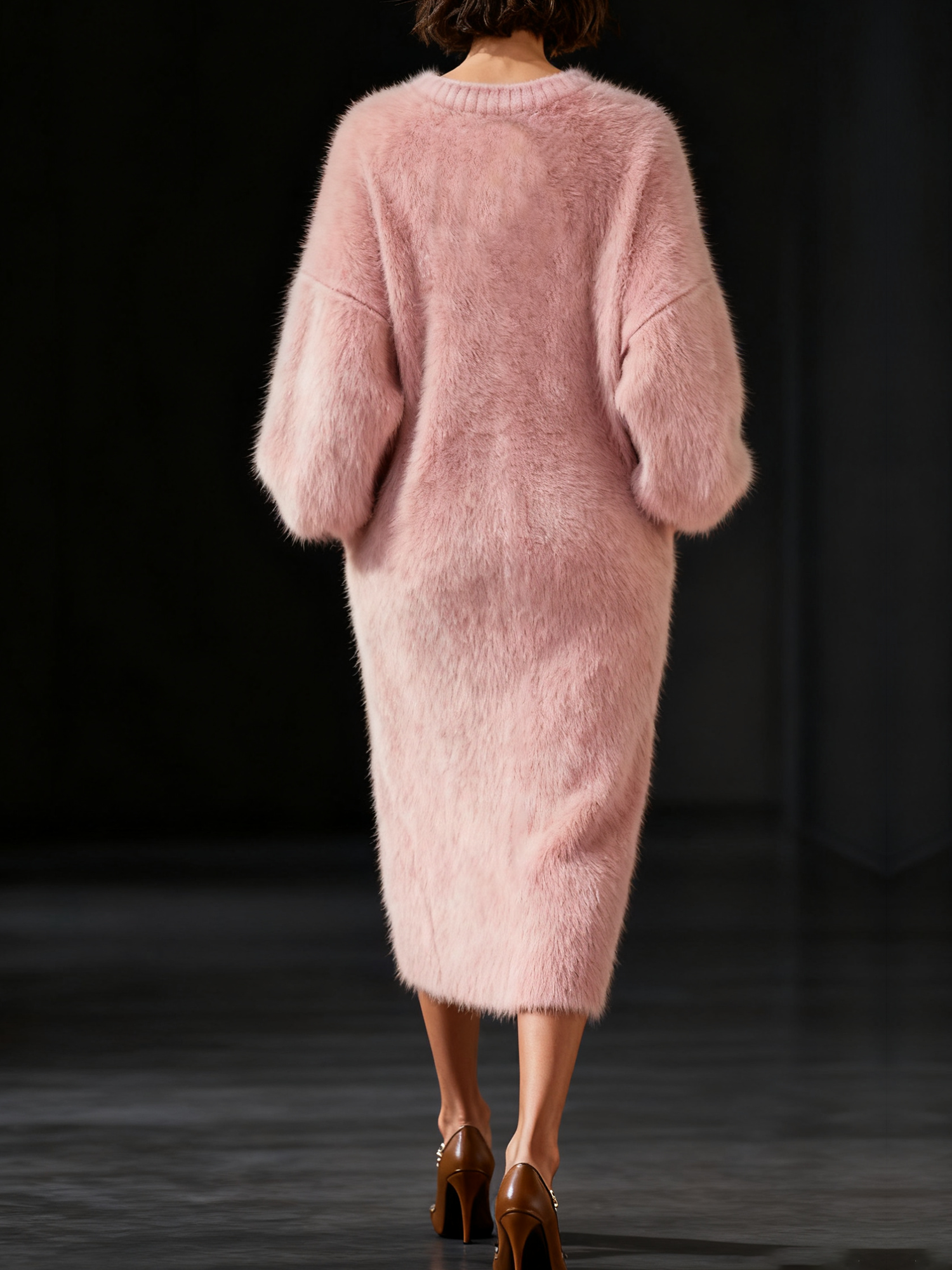 Casual Plain Crew Neck Midi Sweater Dress