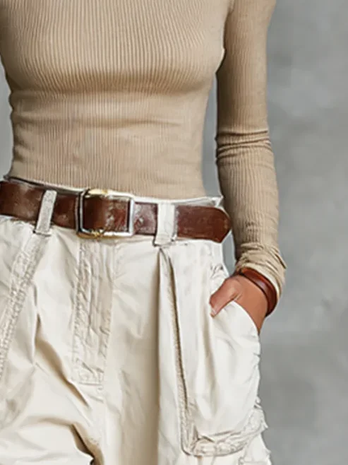 Casual Plain Pockets Cargo Pants