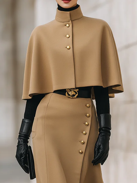 Urban Dolman Sleeve Plain Stand Collar Cloak No Belt