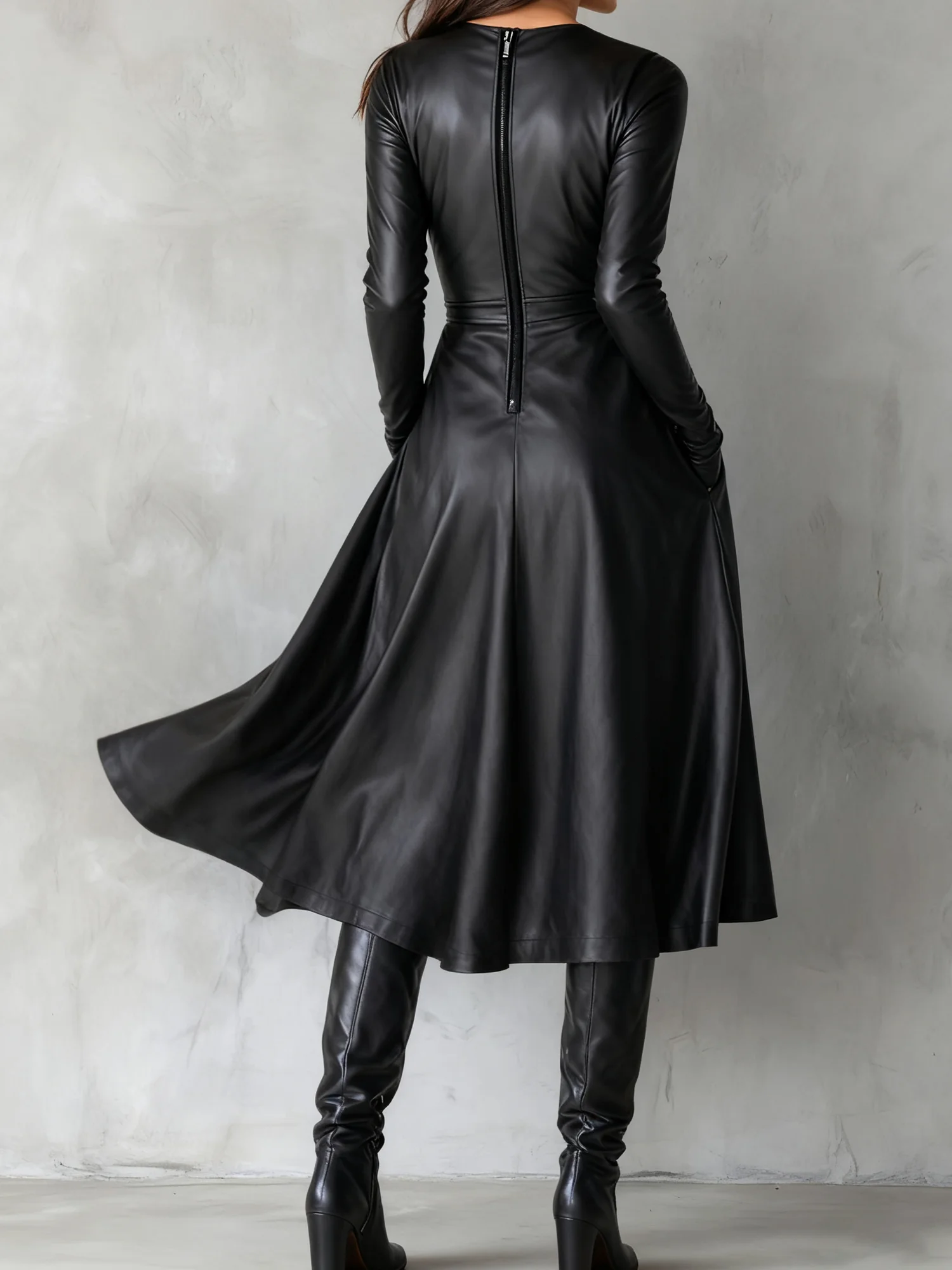 Elegant Plain Crew Neck Midi Dress