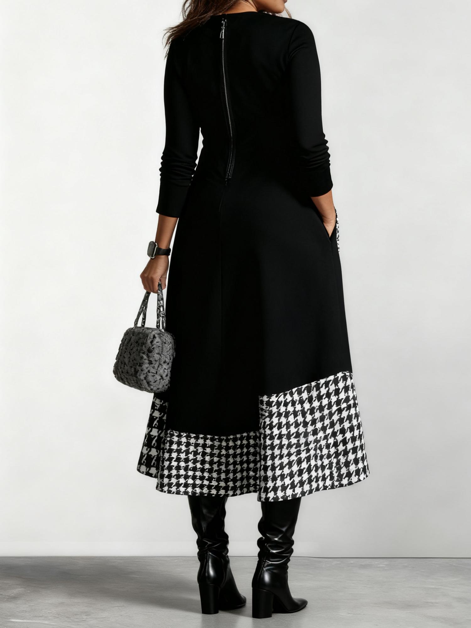 Urban Geometric Crew Neck Midi Dress