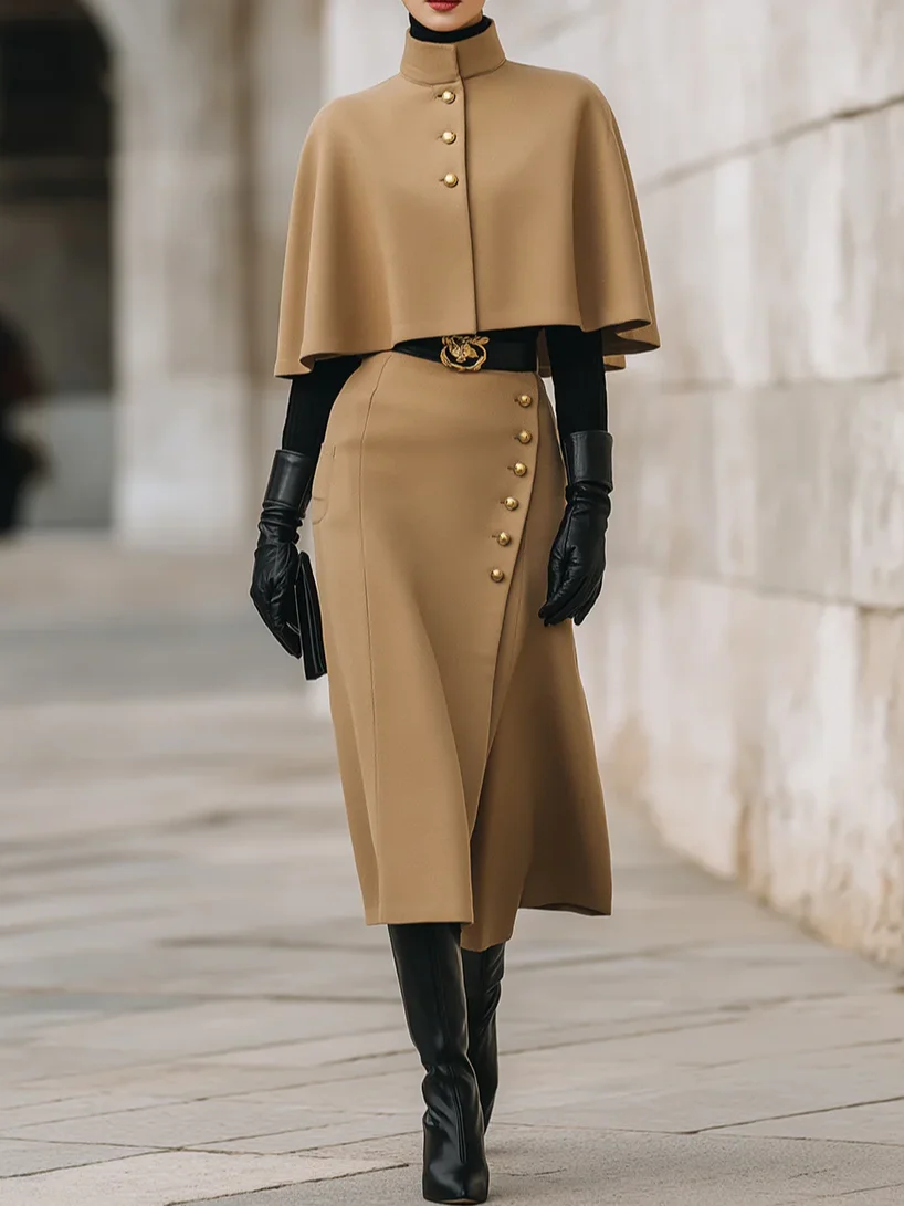 Elegant Buttoned Plain Midi Skirt No Belt