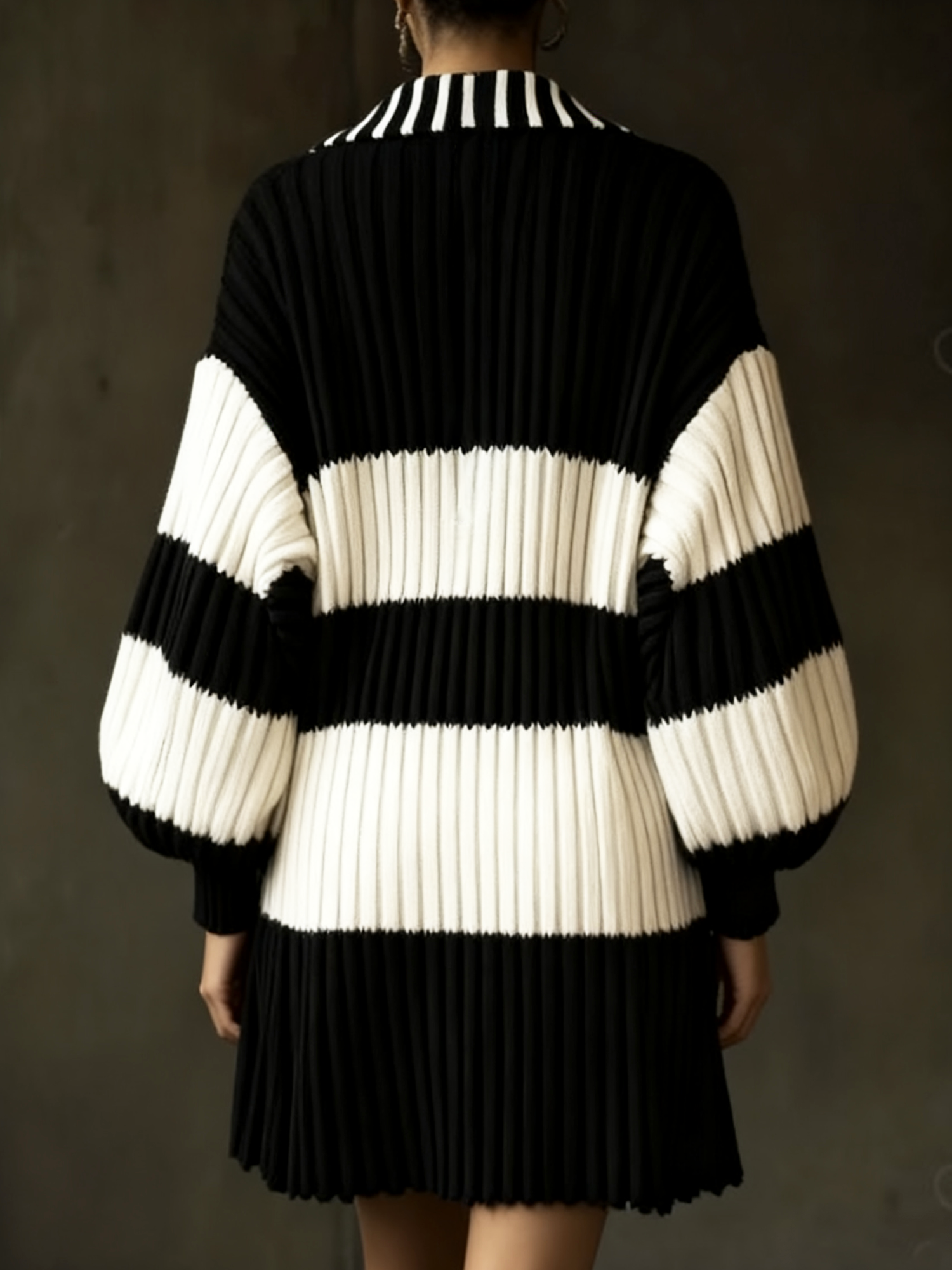 Casual Striped Shirt Collar Mini Sweater Dress No Belt