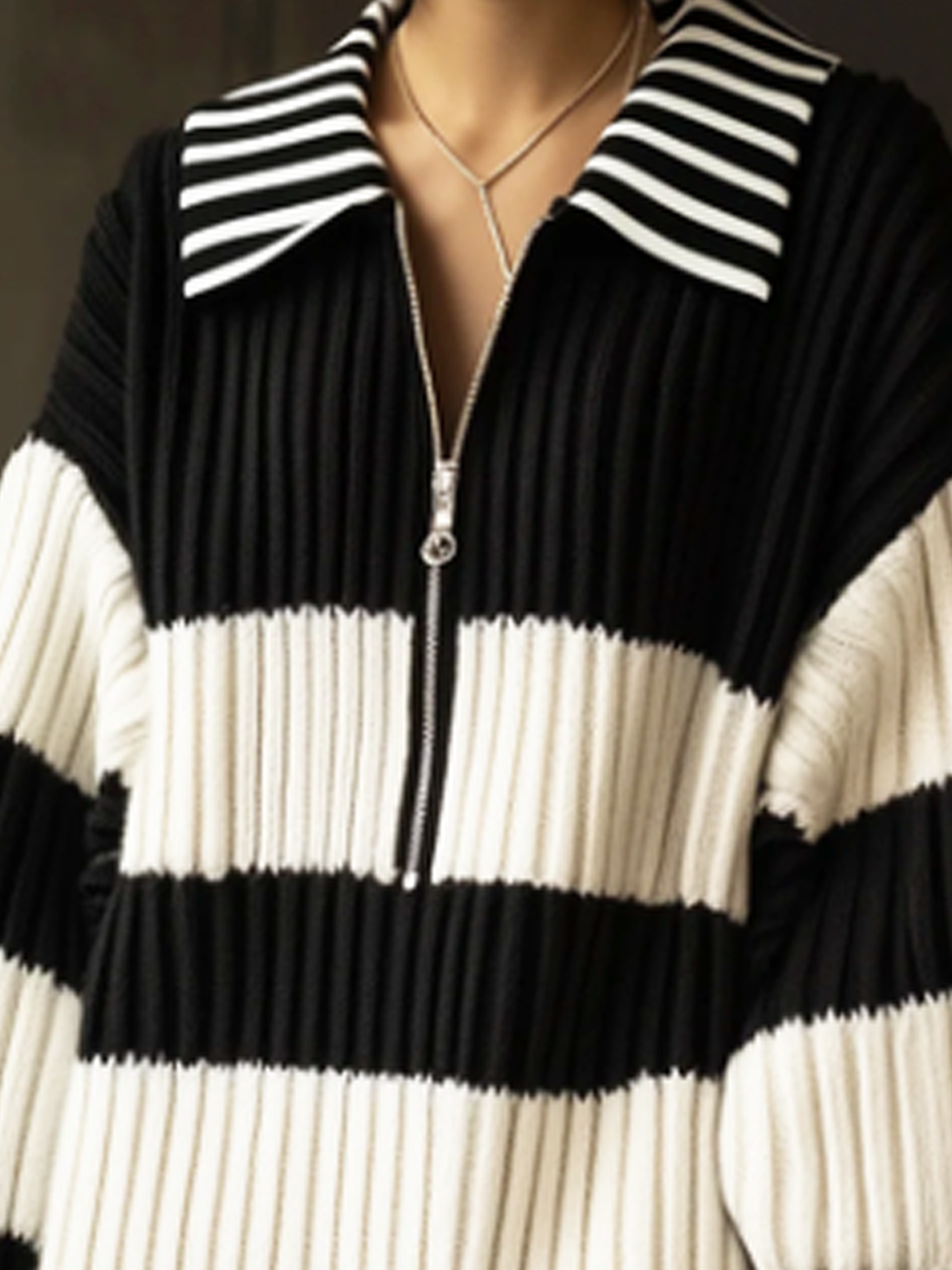 Casual Striped Shirt Collar Mini Sweater Dress No Belt
