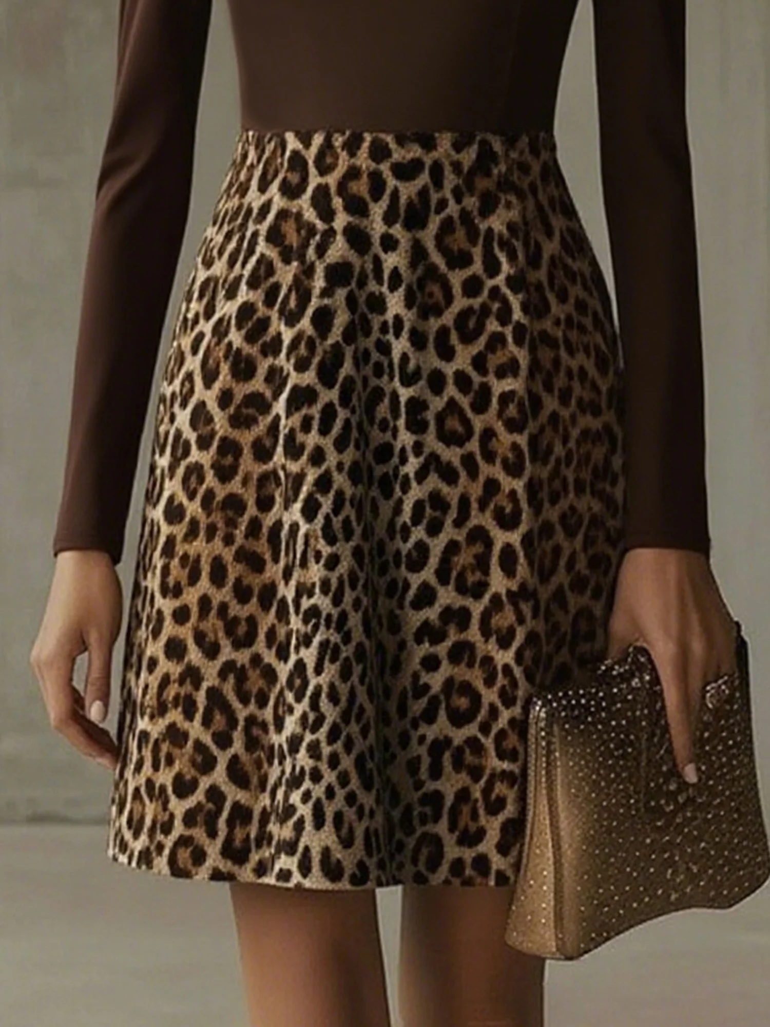 Urban Leopard Printing Turtleneck Knee Length Dress