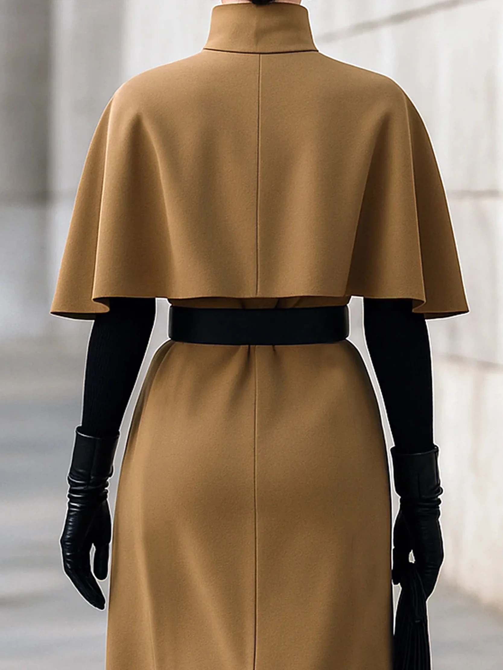 Urban Dolman Sleeve Plain Stand Collar Cloak No Belt