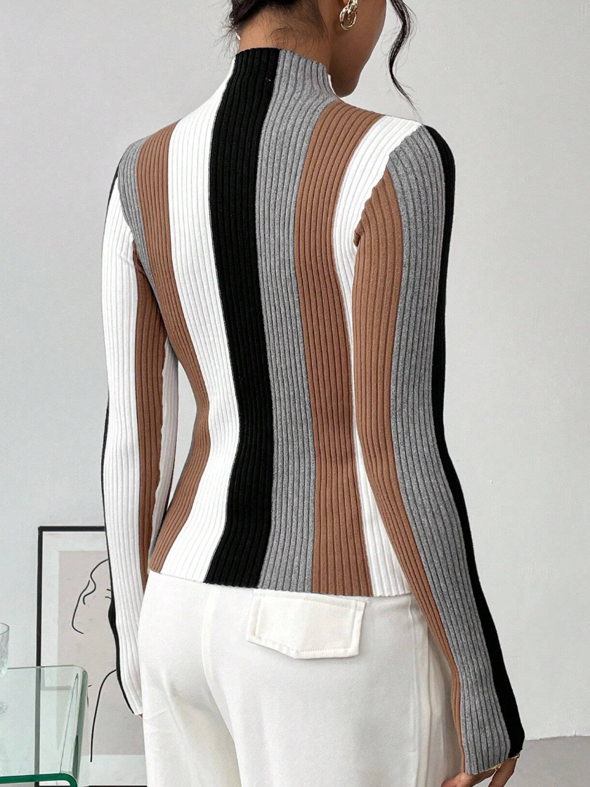 Urban Color Block Stand Collar Sweater