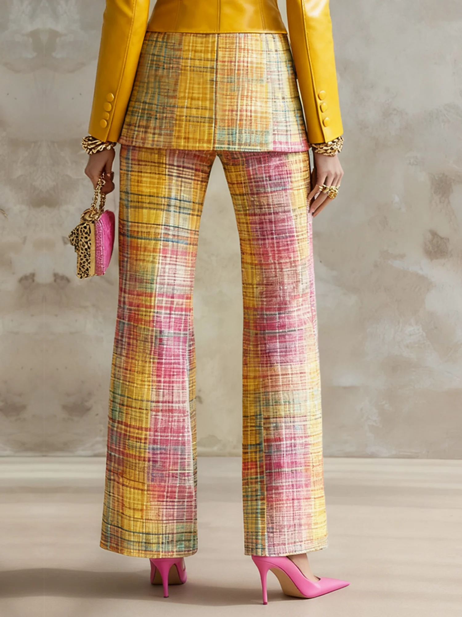 Urban Geometric Plaid Straight-Leg Pants