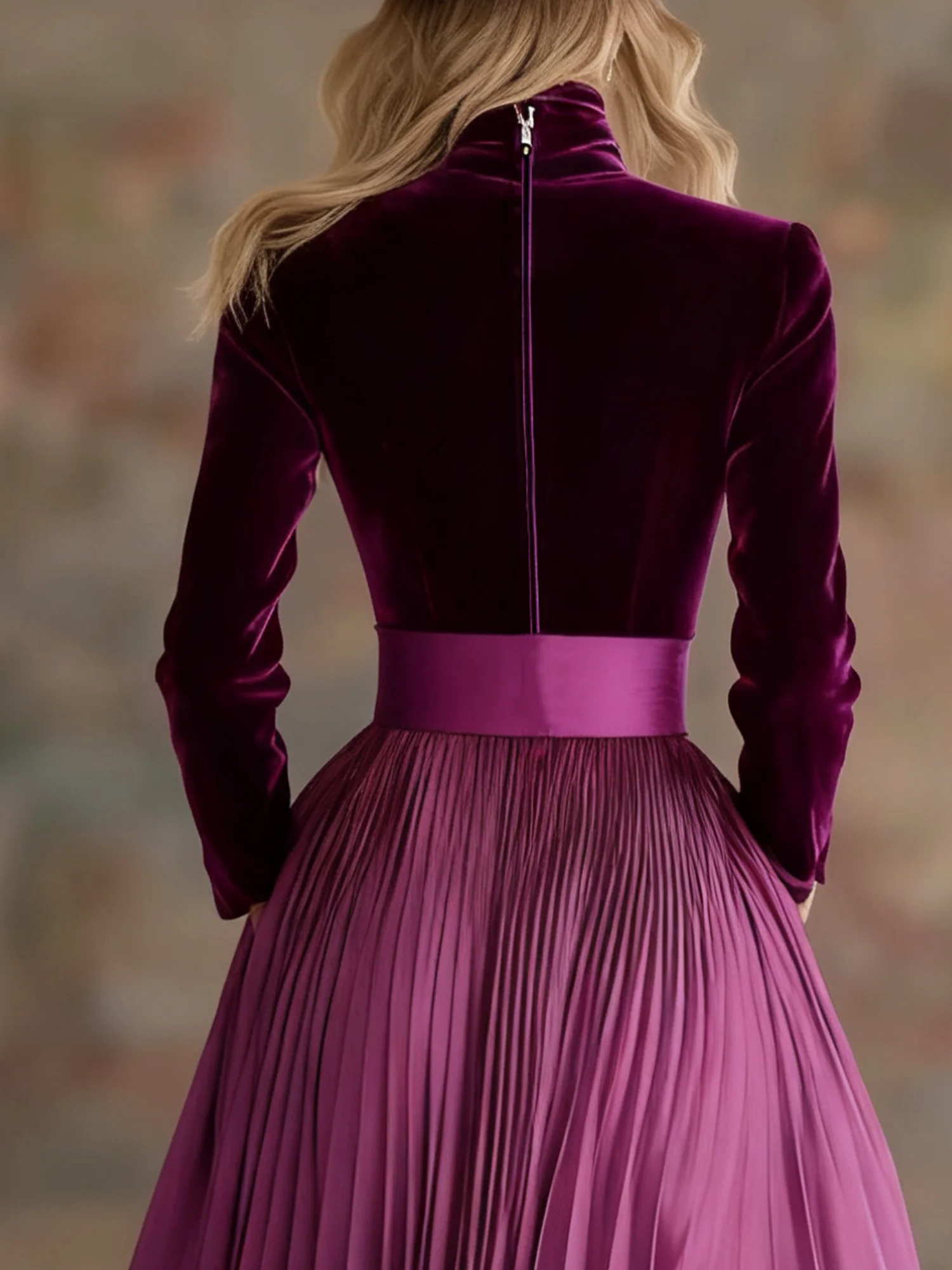 Velvet Elegant Plain Stand Collar Blouse