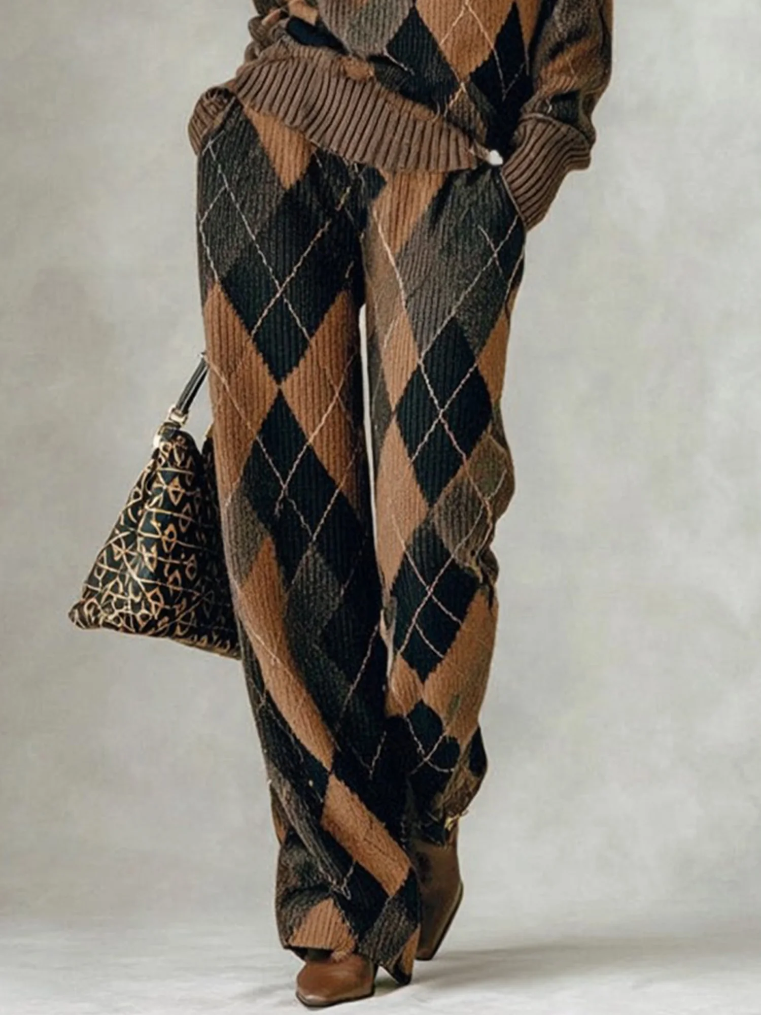 Casual Plaid Sweater Straight Pants